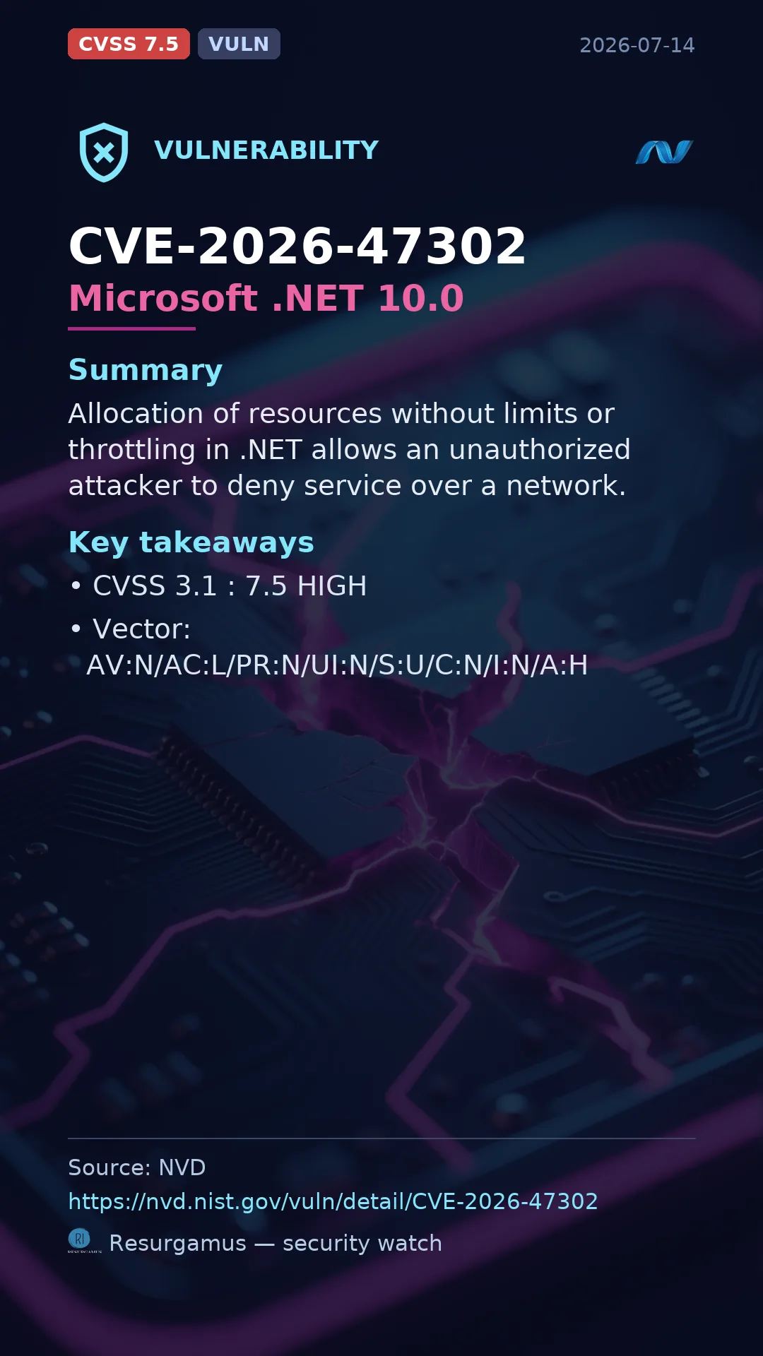 CVE-2026-47302 Microsoft .NET 10.0 Vulnerability