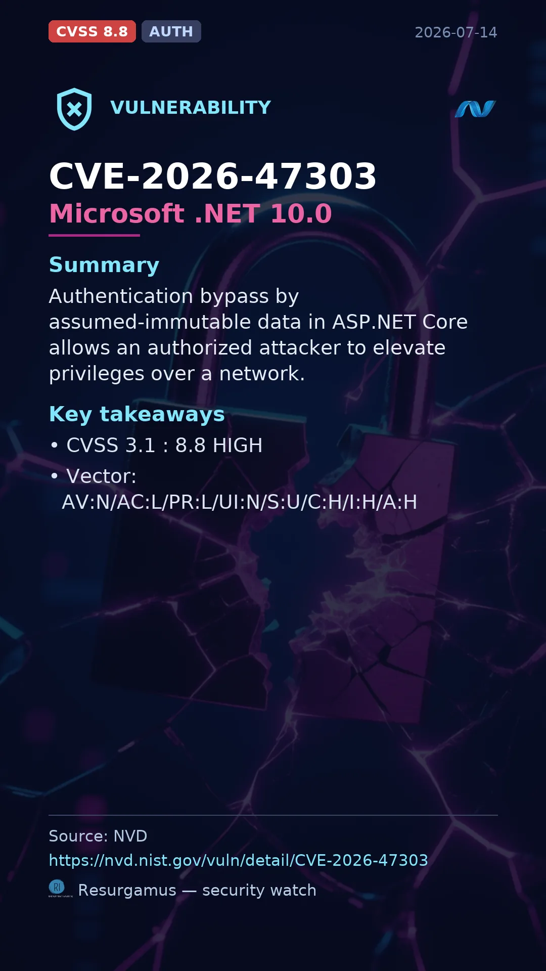 CVE-2026-47303 Microsoft .NET 10.0 Vulnerability