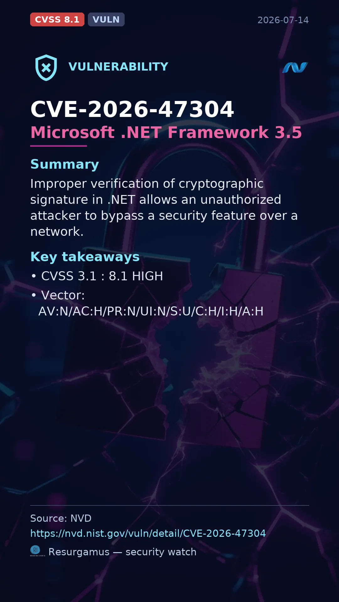 CVE-2026-47304 Microsoft .NET Framework 3.5 Vulnerability
