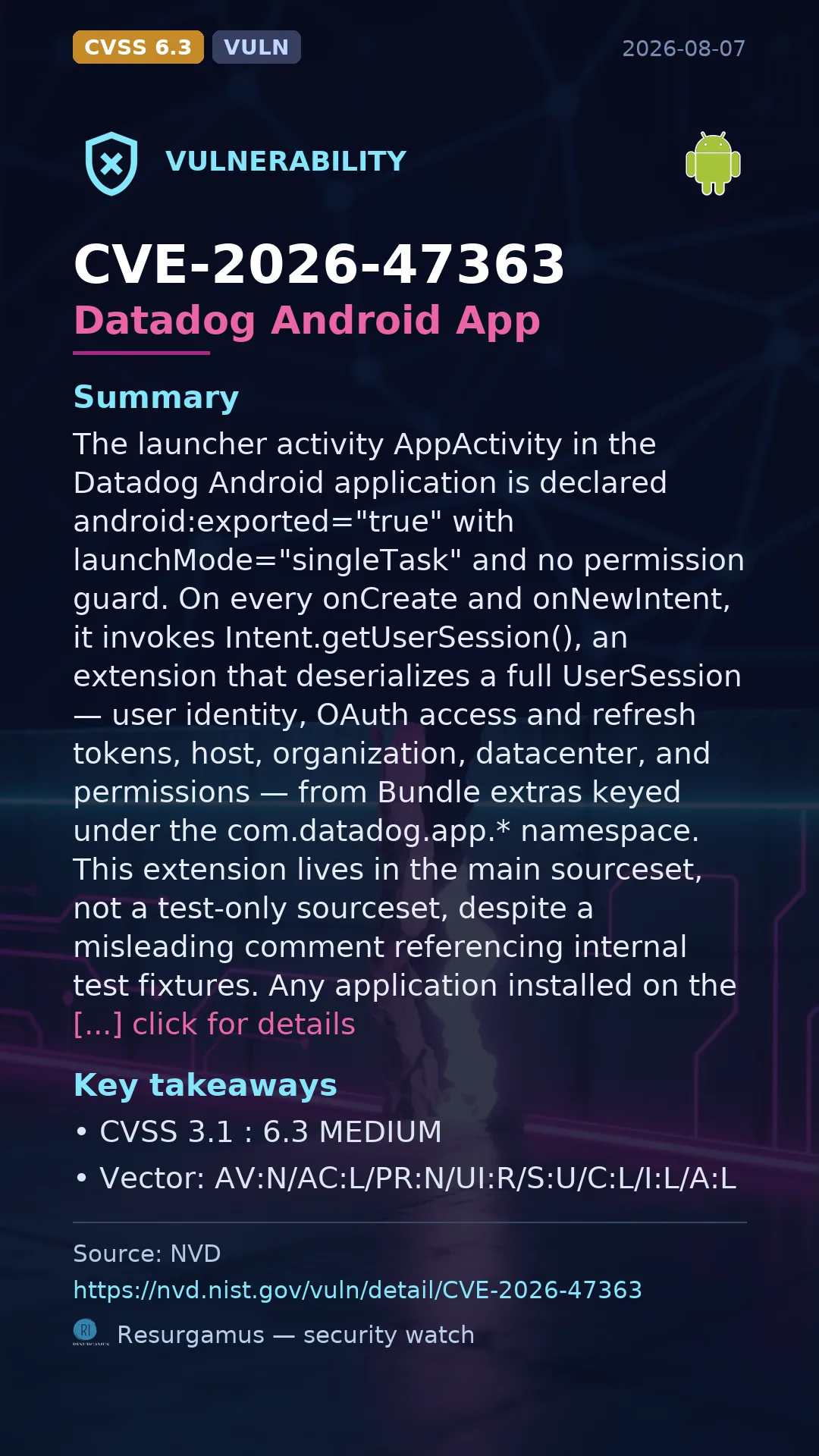 CVE-2026-47363 Datadog Android App Vulnerability