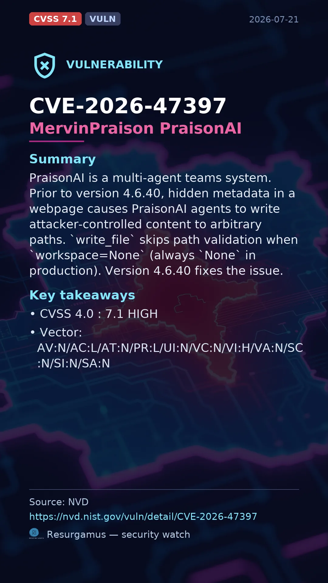 CVE-2026-47397 MervinPraison PraisonAI Vulnerability