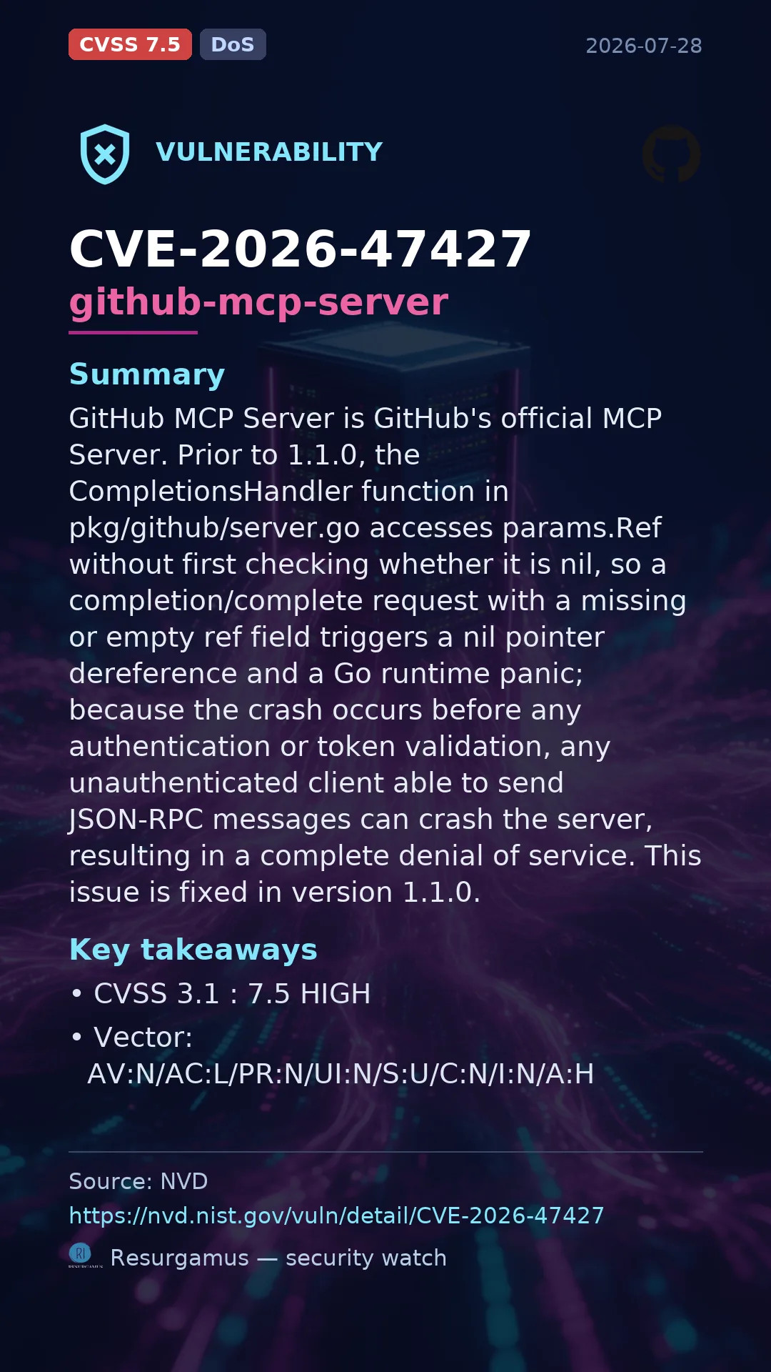 CVE-2026-47427 github-mcp-server Vulnerability