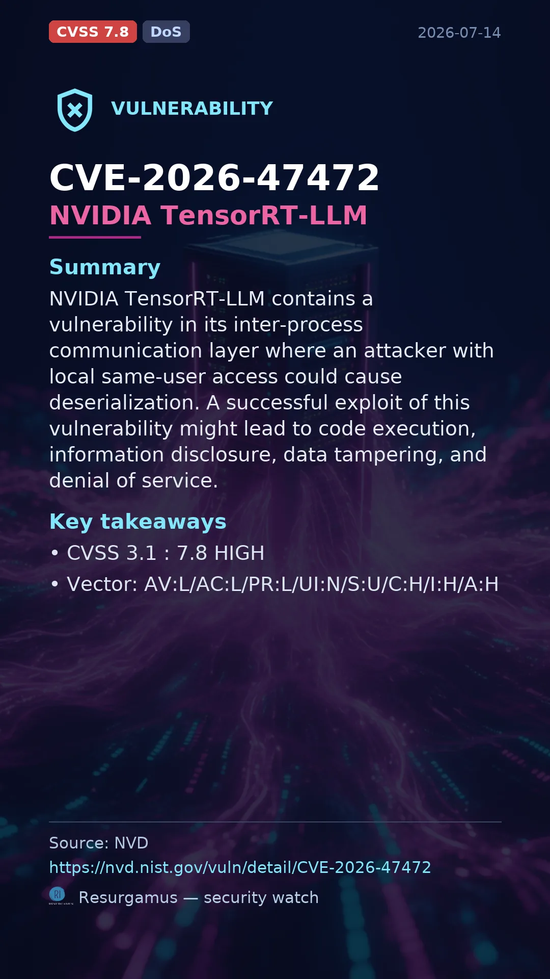CVE-2026-47472 NVIDIA TensorRT-LLM Vulnerability