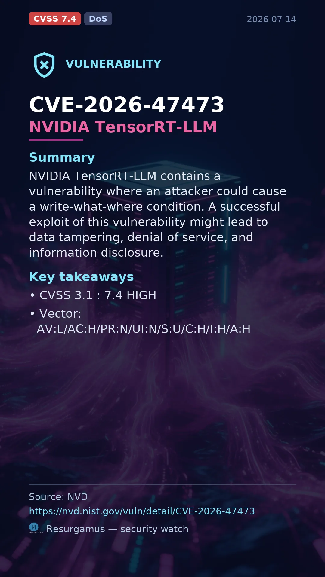 CVE-2026-47473 NVIDIA TensorRT-LLM Vulnerability