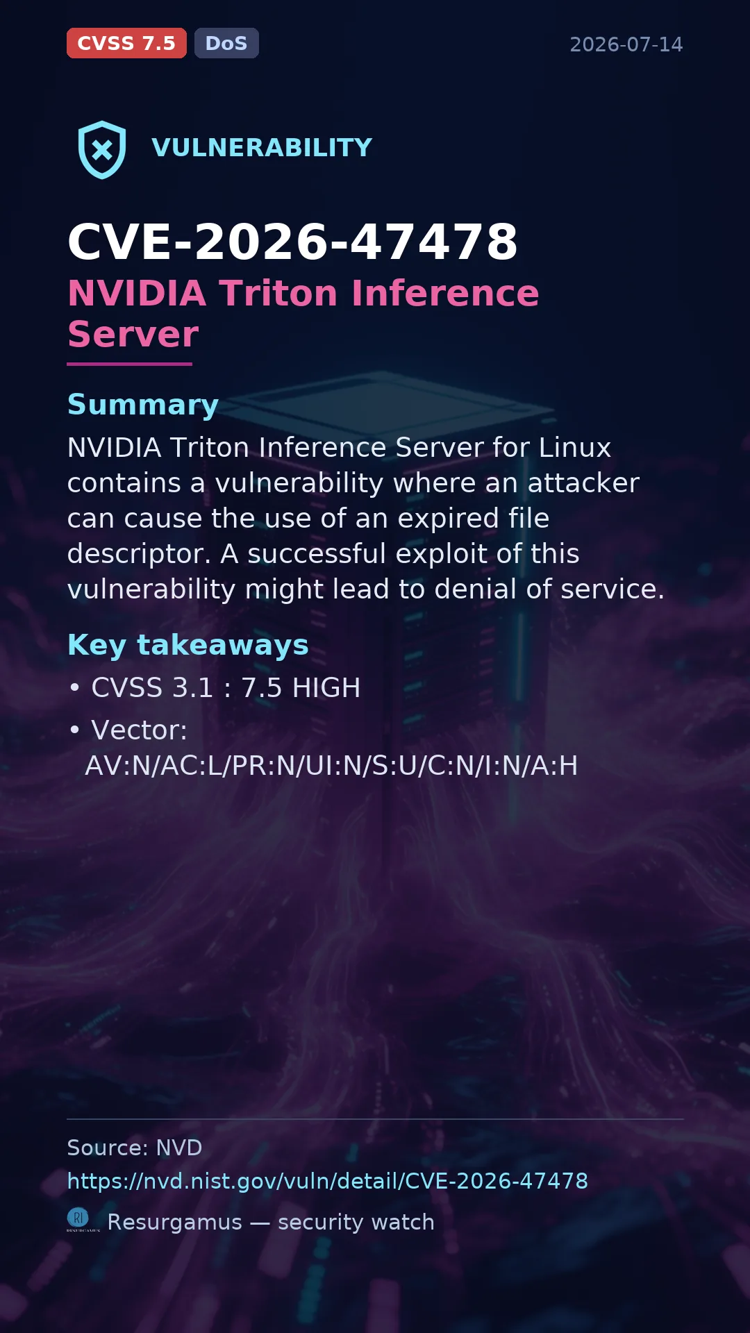 CVE-2026-47478 NVIDIA Triton Inference Server Vulnerability
