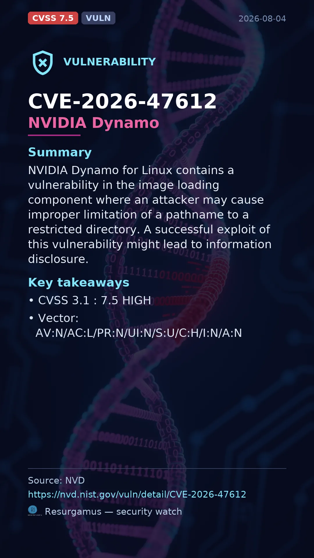 CVE-2026-47612 NVIDIA Dynamo Vulnerability