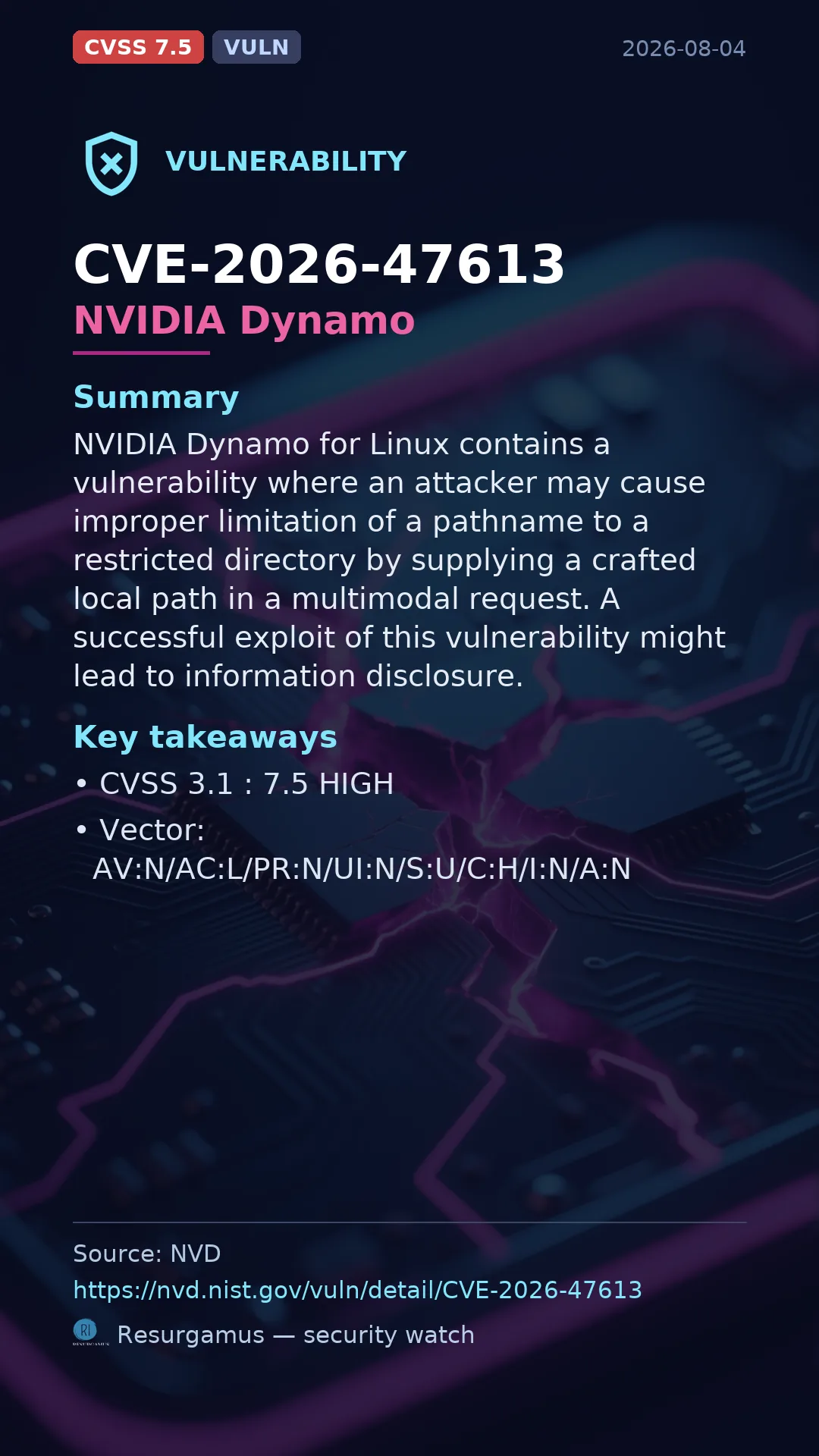 CVE-2026-47613 NVIDIA Dynamo Vulnerability