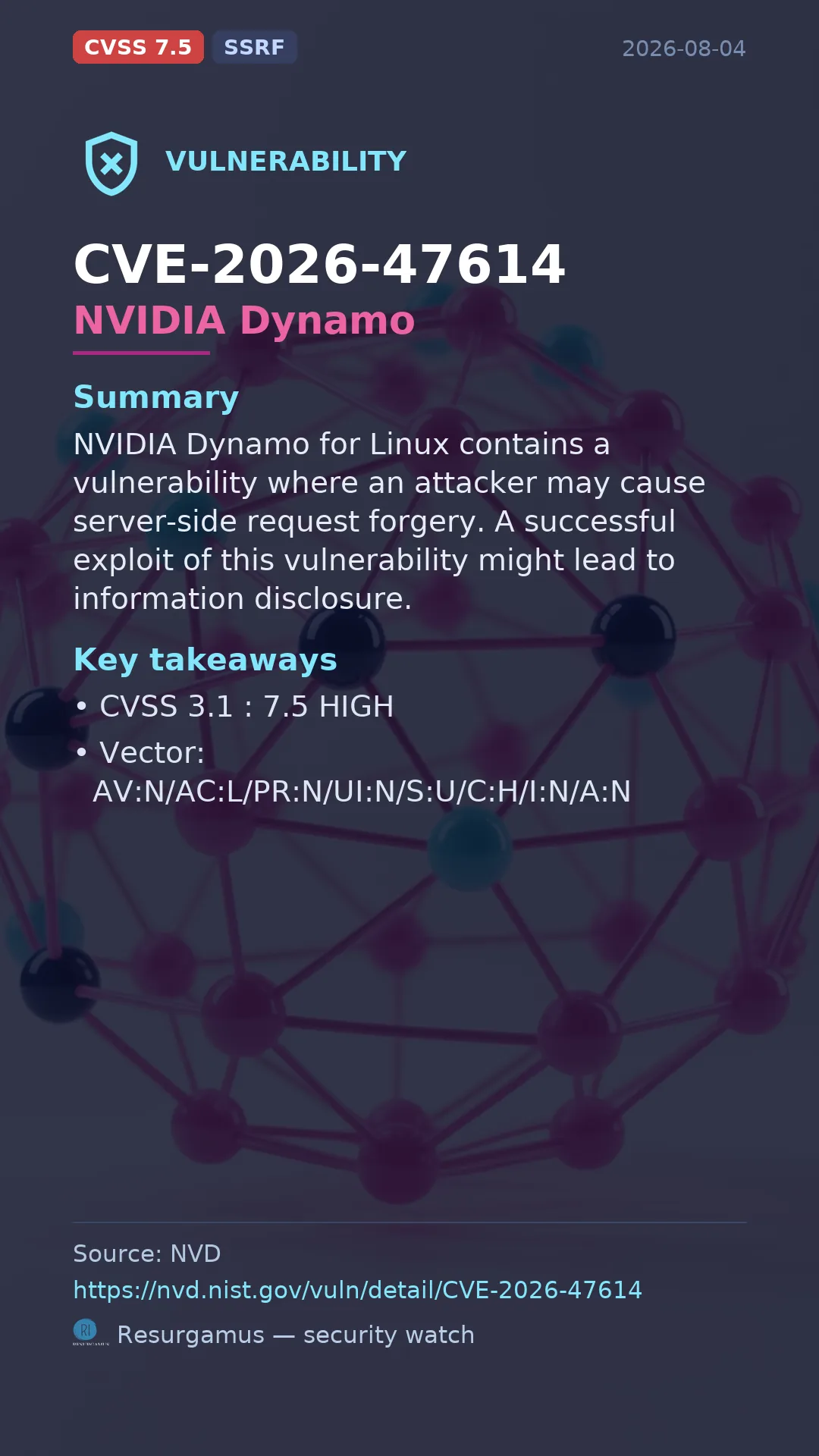 CVE-2026-47614 NVIDIA Dynamo Vulnerability