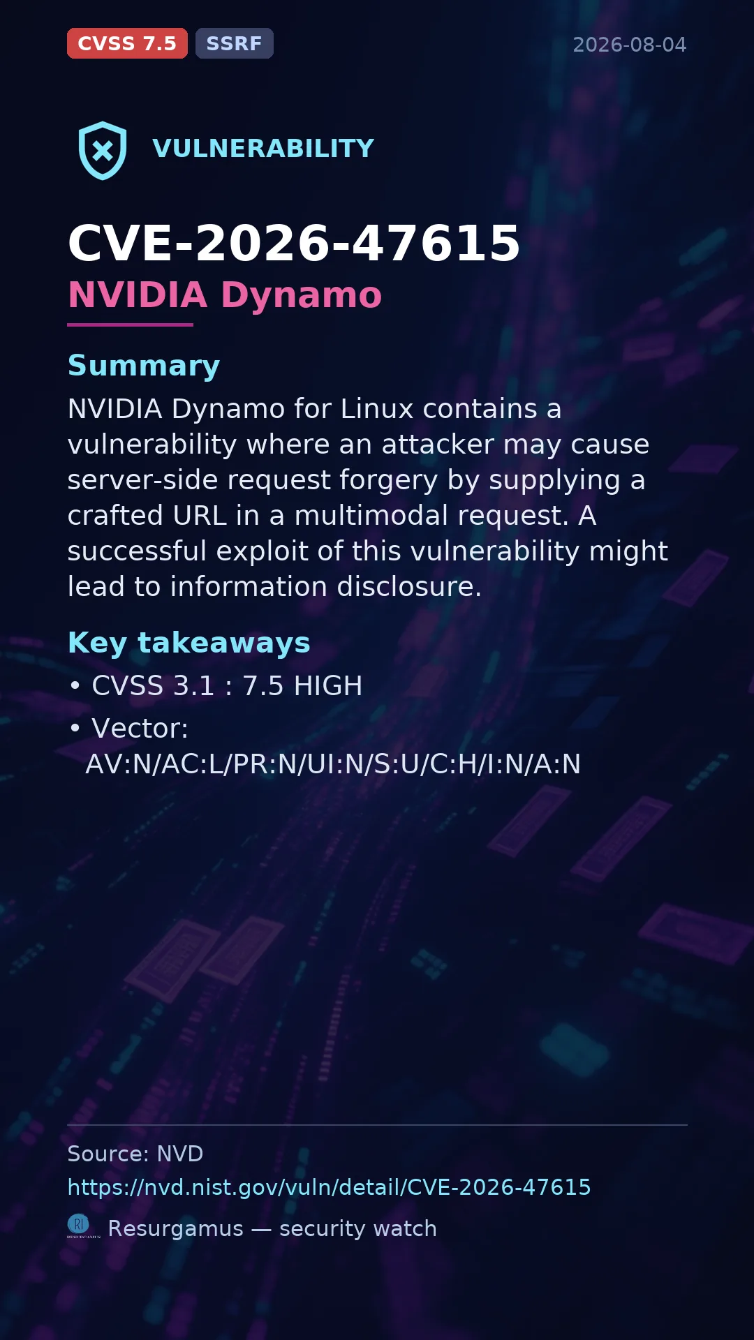 CVE-2026-47615 NVIDIA Dynamo Vulnerability