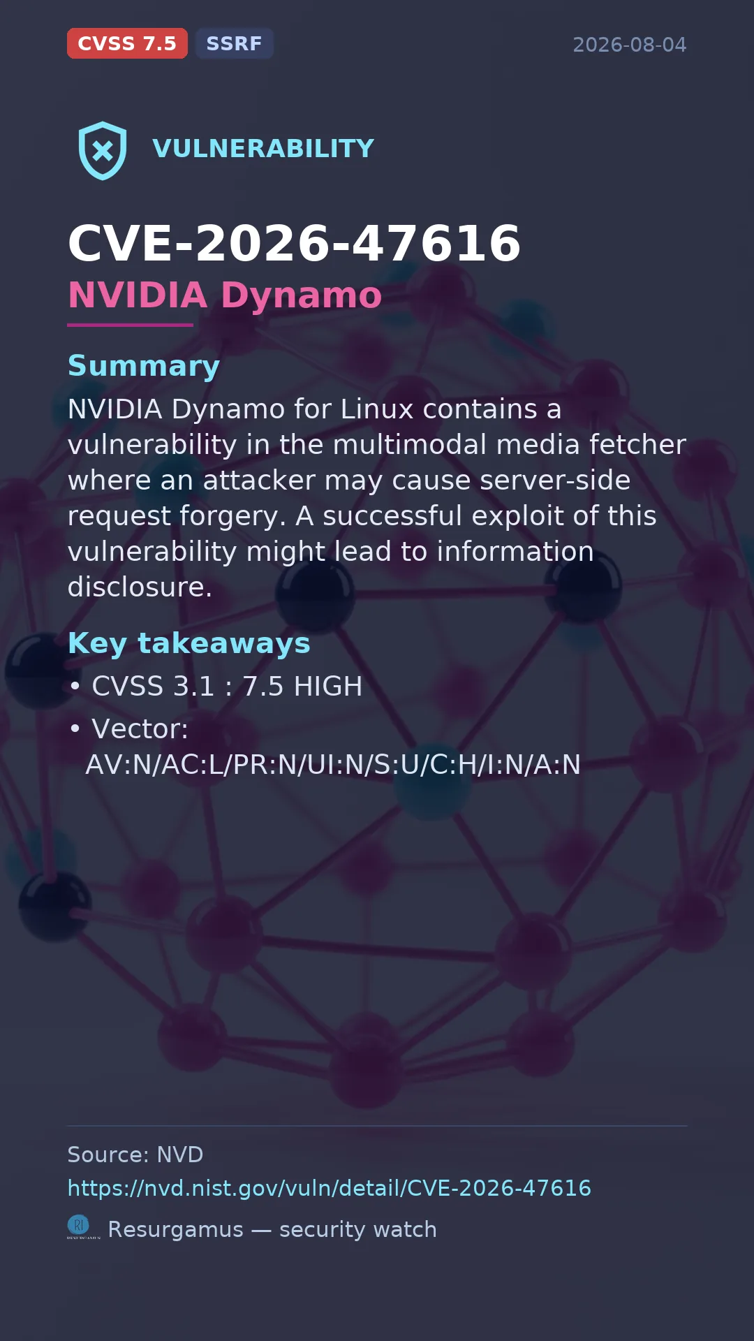 CVE-2026-47616 NVIDIA Dynamo Vulnerability