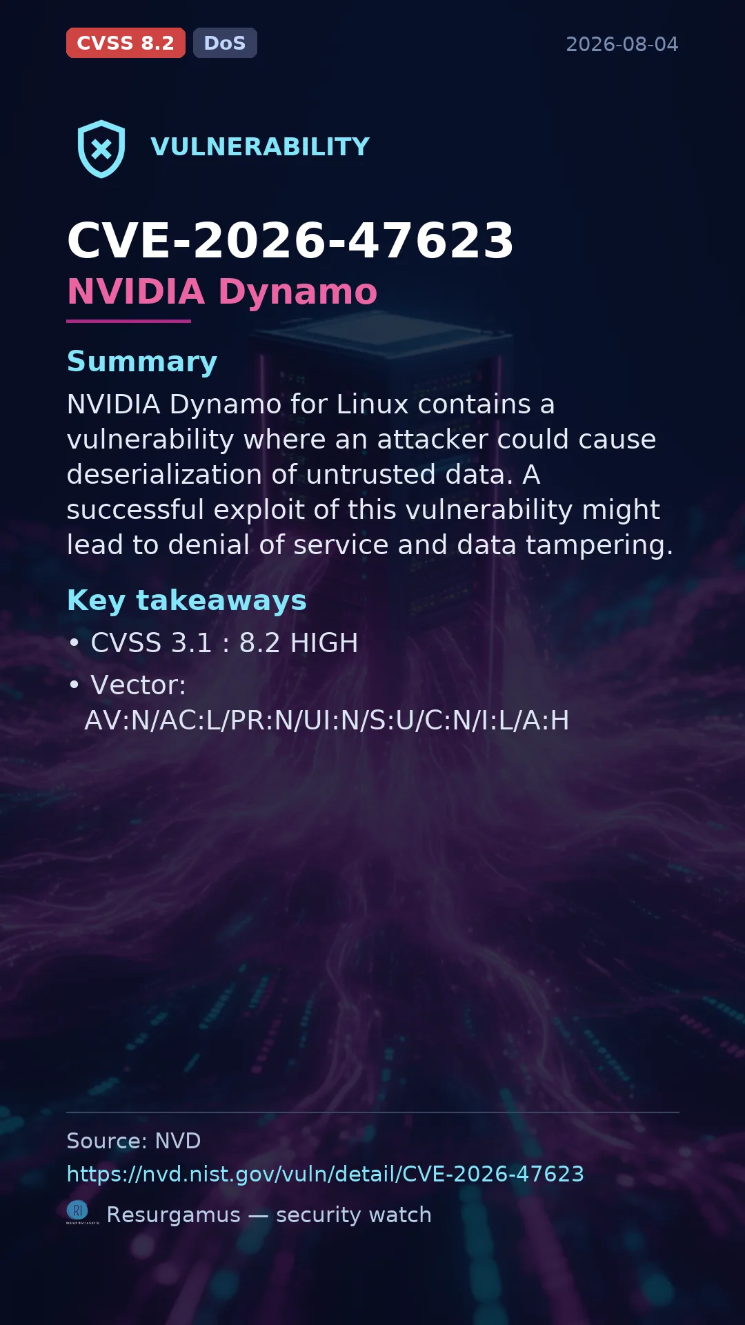 CVE-2026-47623 NVIDIA Dynamo Vulnerability