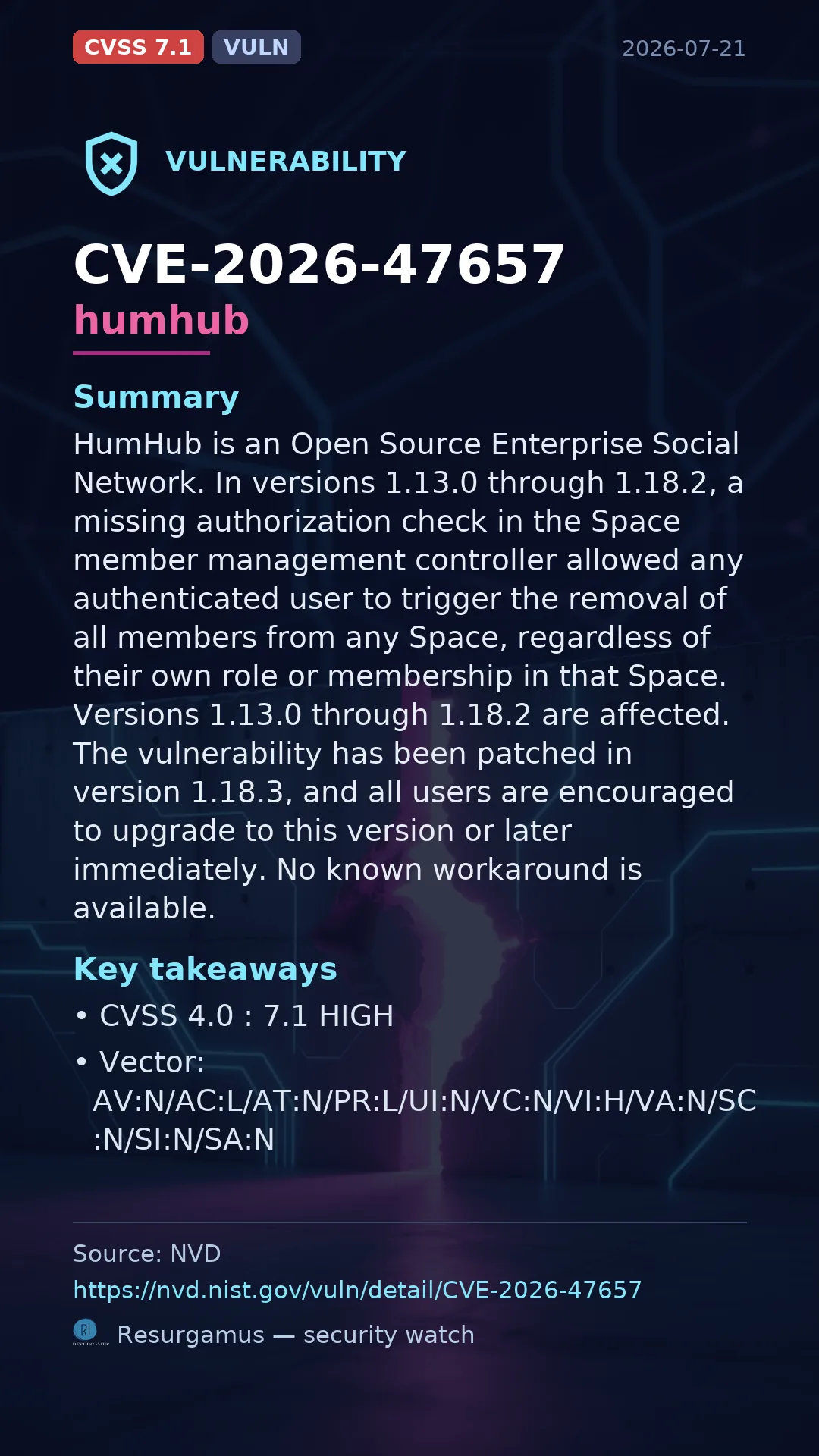CVE-2026-47657 humhub Vulnerability