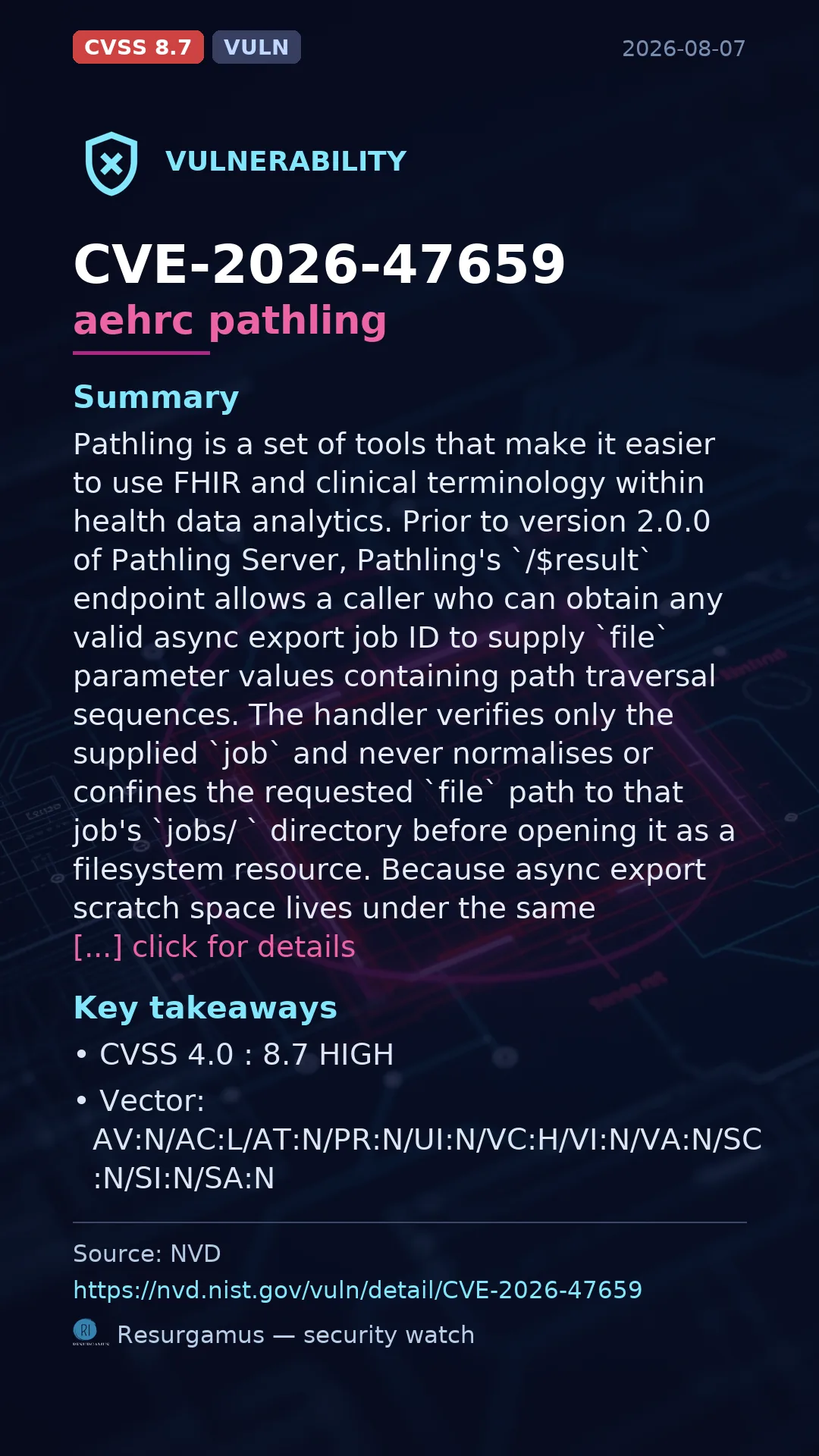CVE-2026-47659 aehrc pathling Vulnerability
