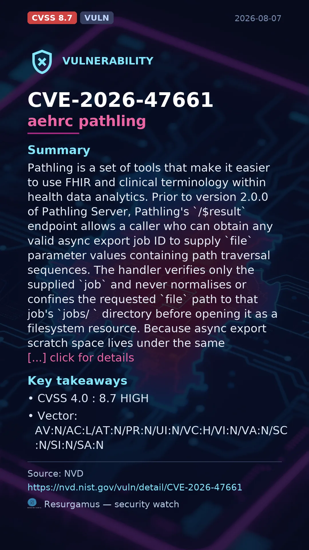 CVE-2026-47661 aehrc pathling Vulnerability