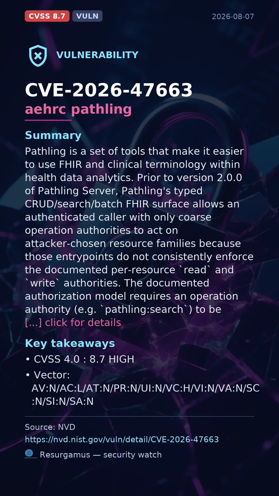 CVE-2026-47663 aehrc pathling Vulnerability