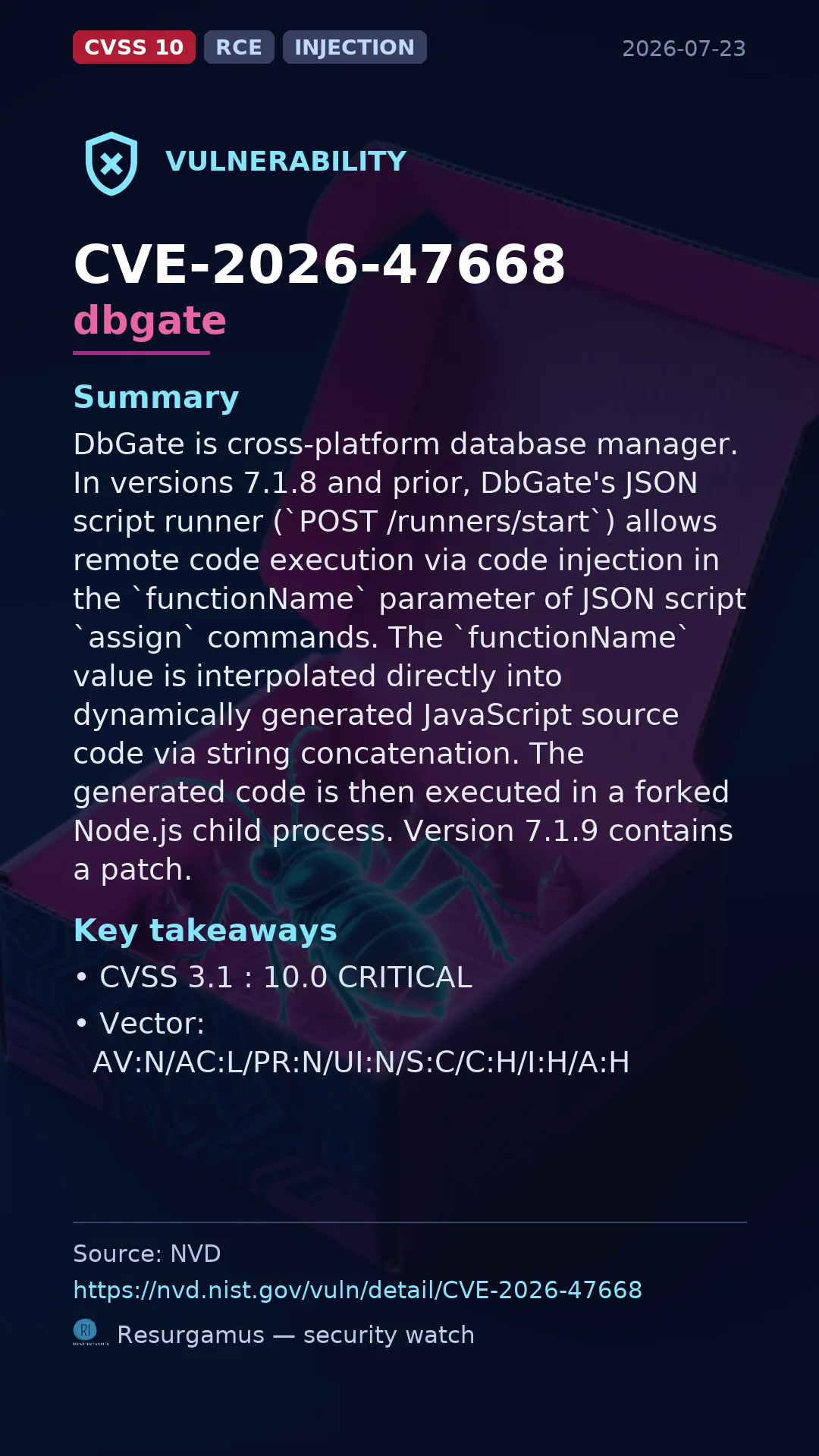 CVE-2026-47668 dbgate Vulnerability