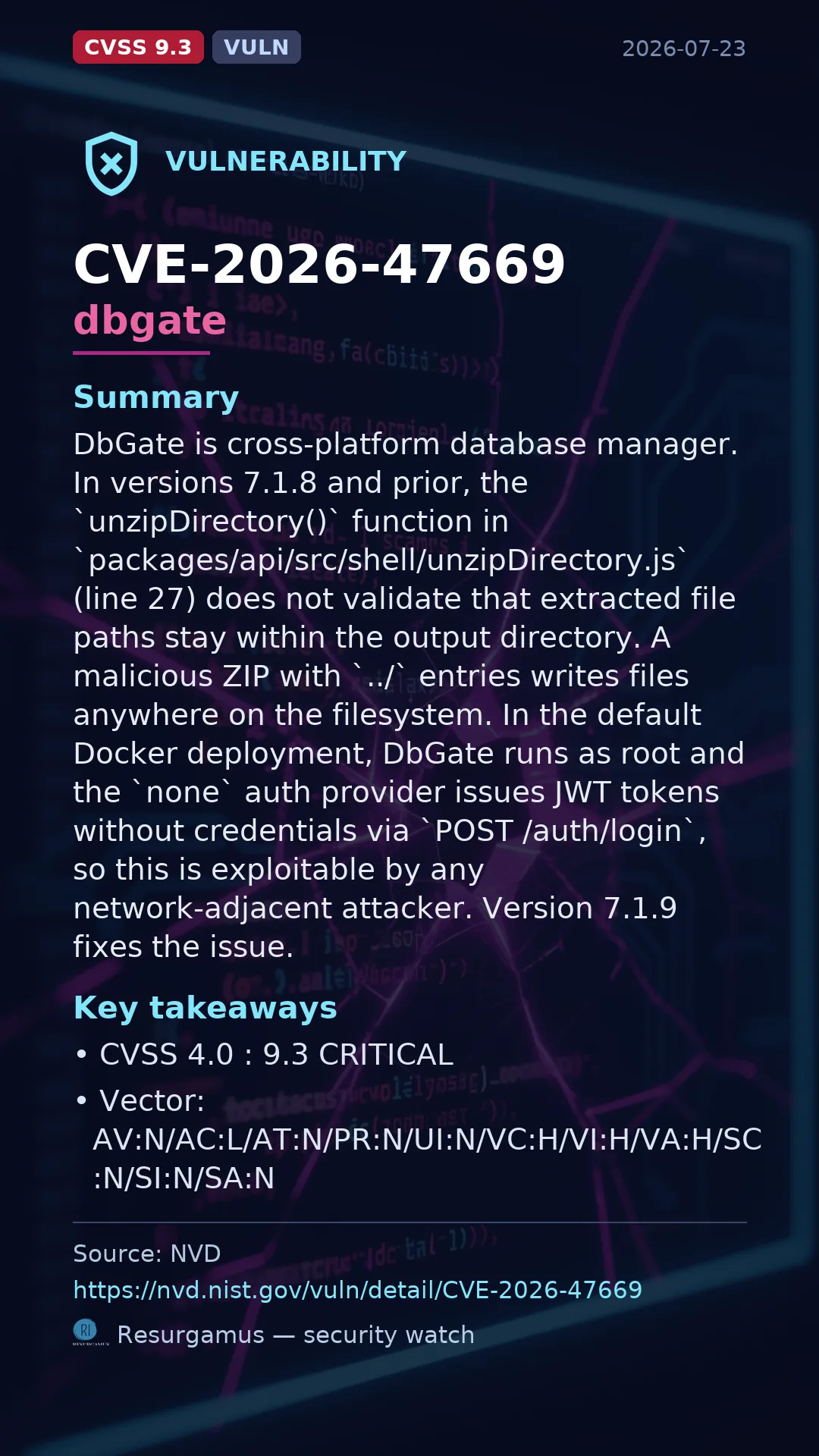 CVE-2026-47669 dbgate Vulnerability