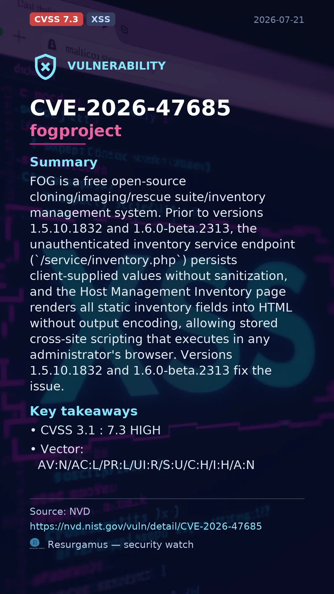 CVE-2026-47685 fogproject Vulnerability