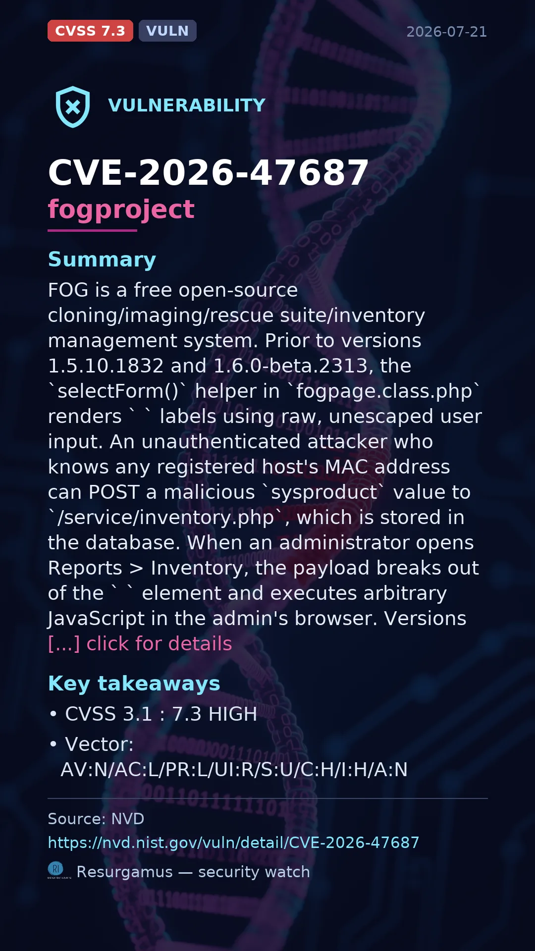 CVE-2026-47687 fogproject Vulnerability