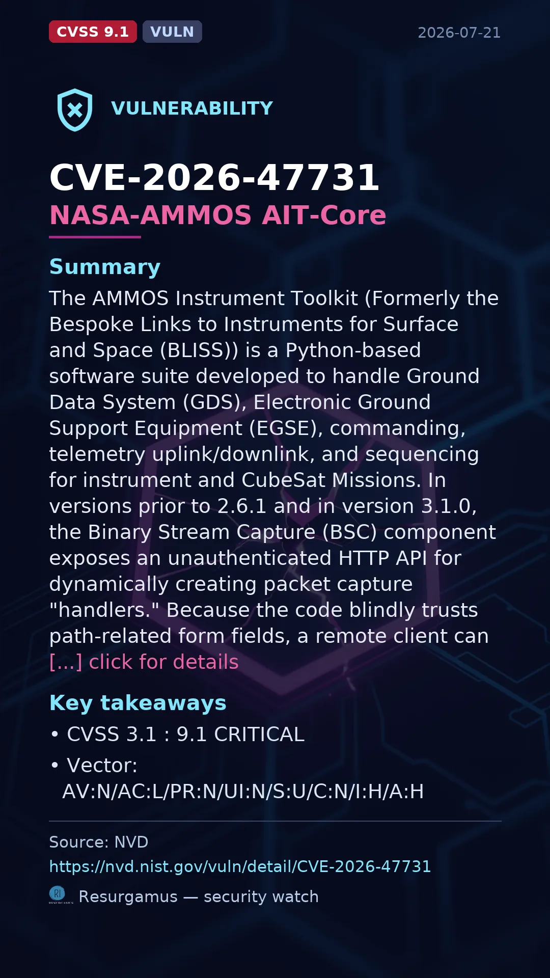 CVE-2026-47731 NASA-AMMOS AIT-Core Vulnerability