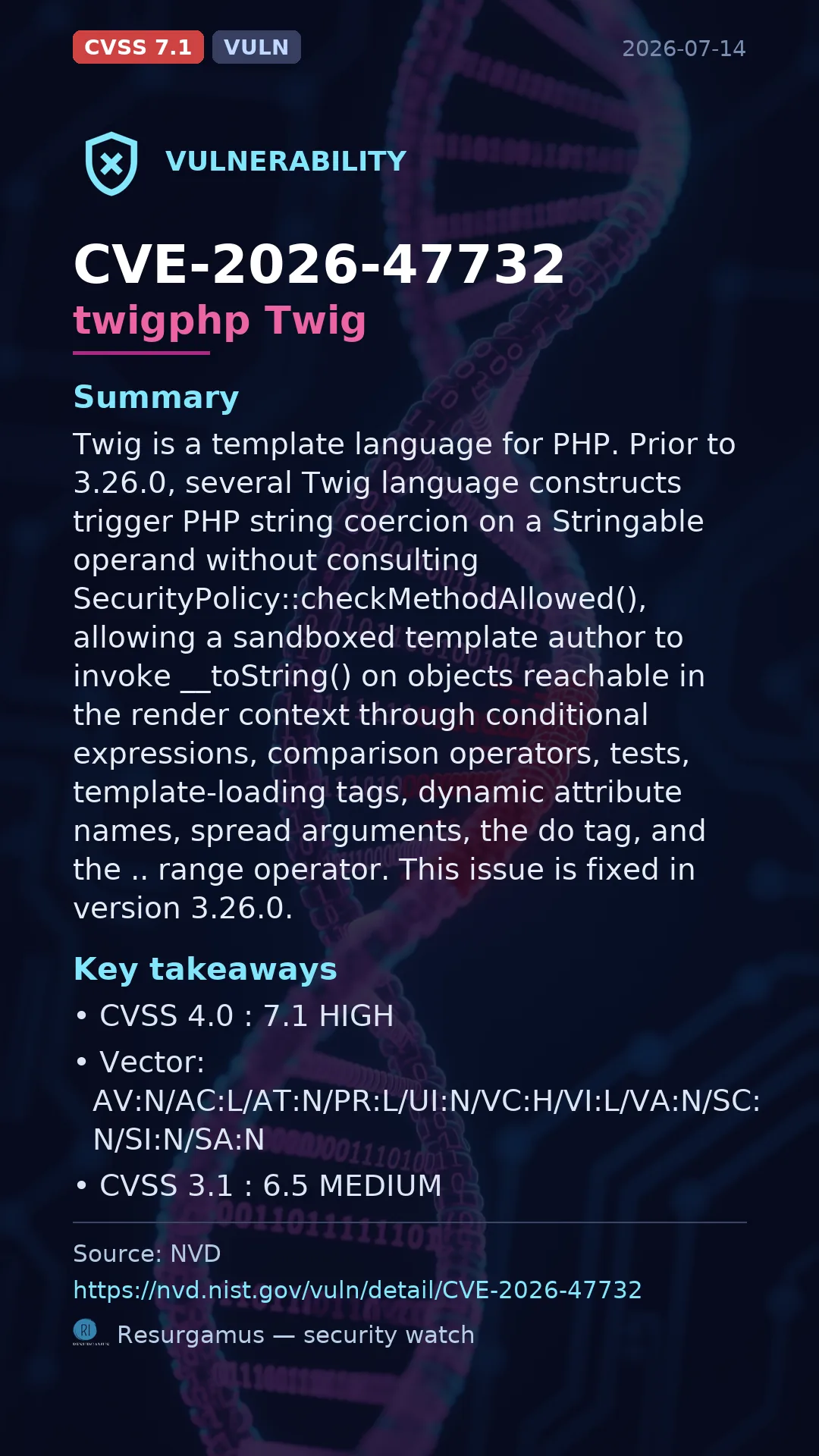 CVE-2026-47732 twigphp Twig Vulnerability