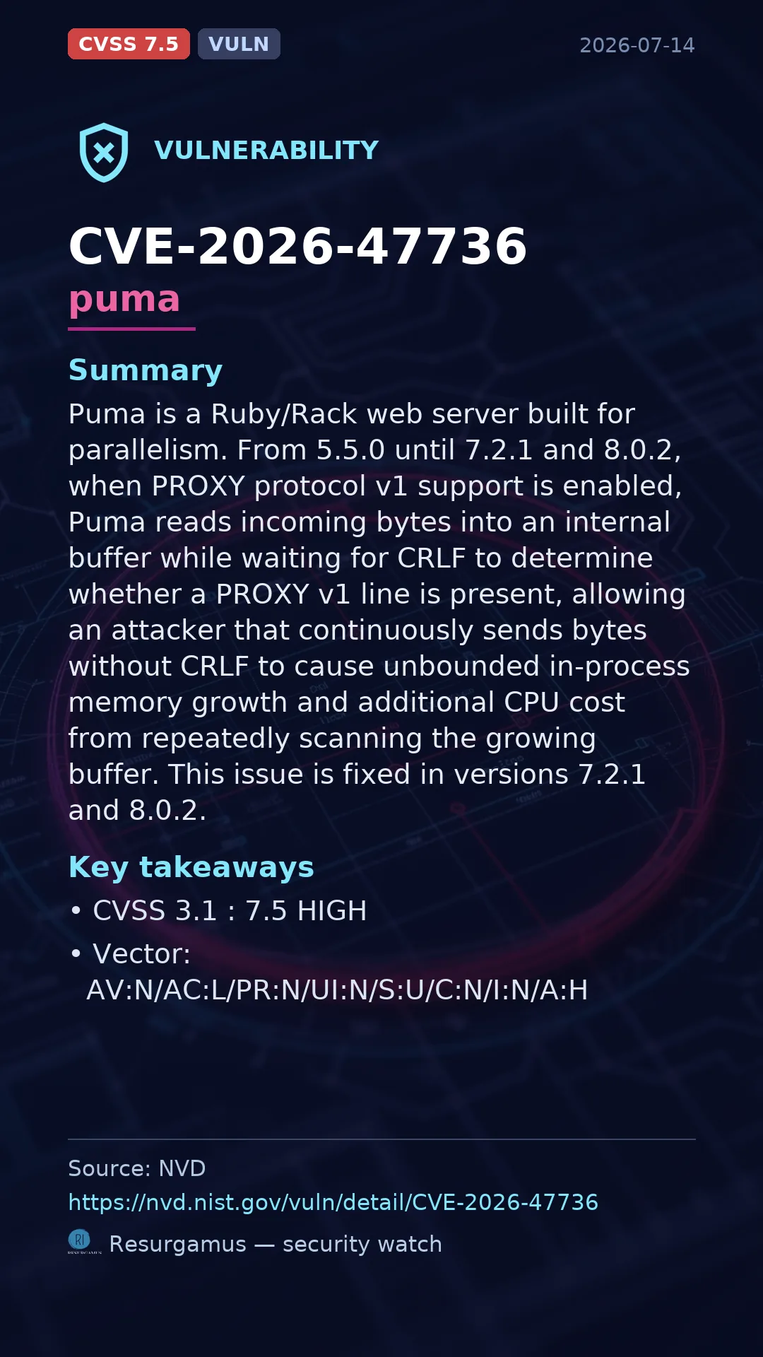 CVE-2026-47736 puma Vulnerability