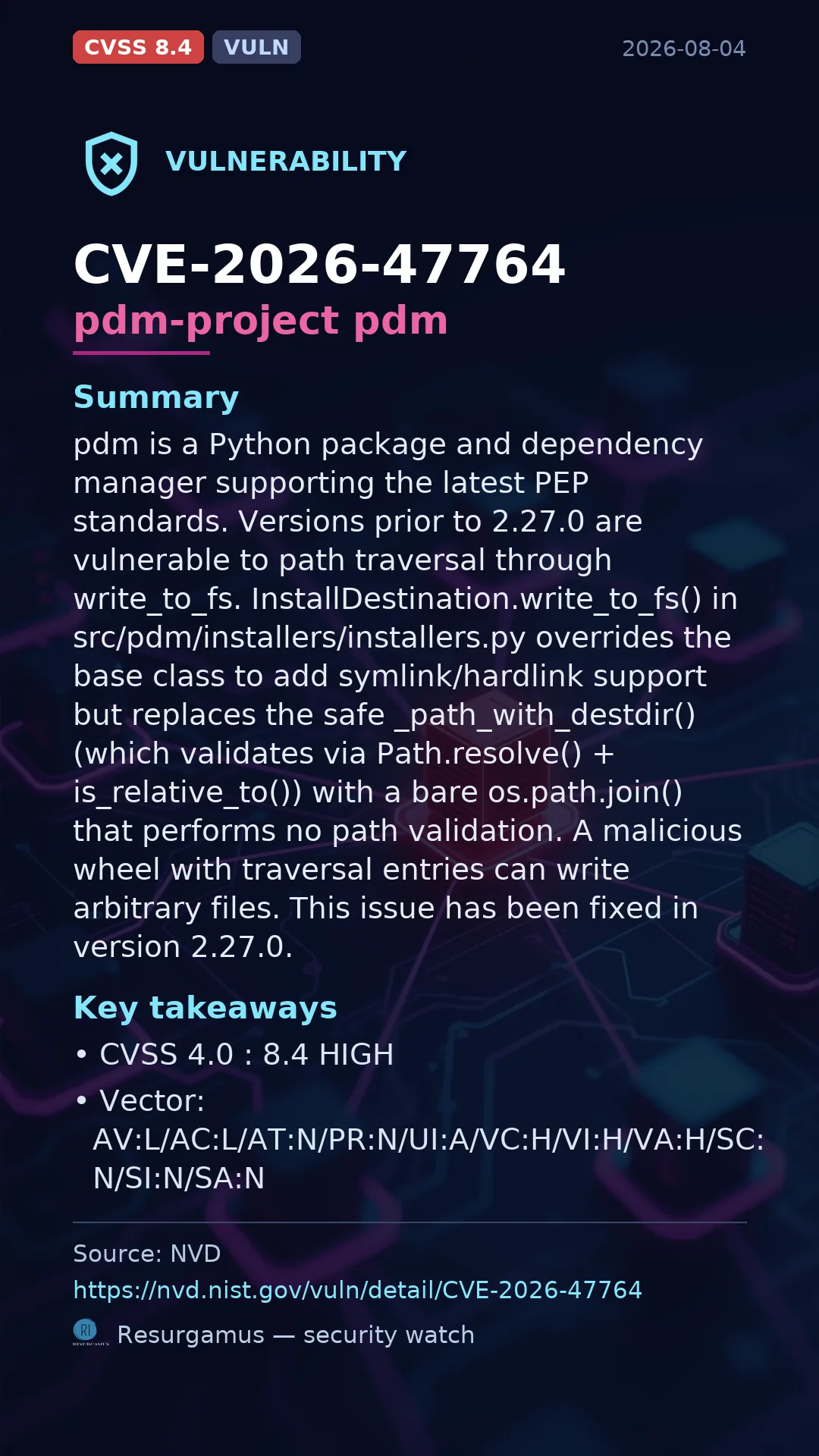CVE-2026-47764 pdm-project pdm Vulnerability