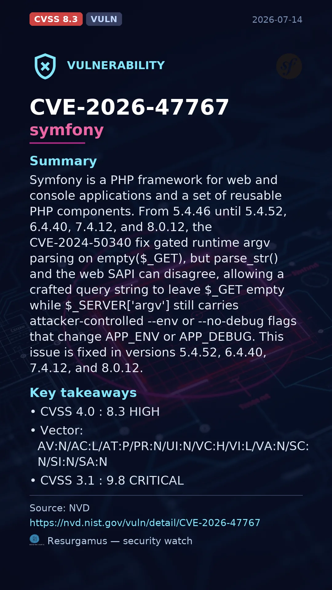 CVE-2026-47767 symfony Vulnerability