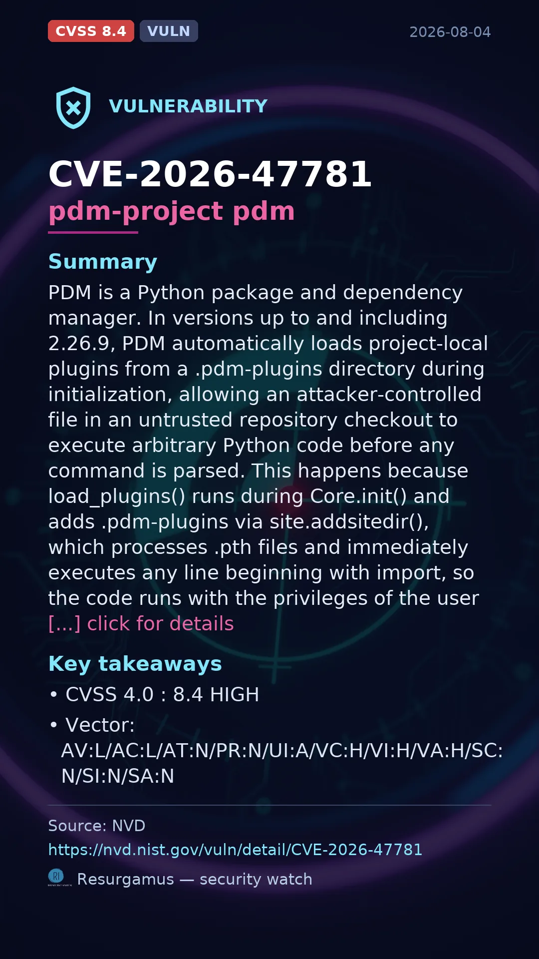 CVE-2026-47781 pdm-project pdm Vulnerability