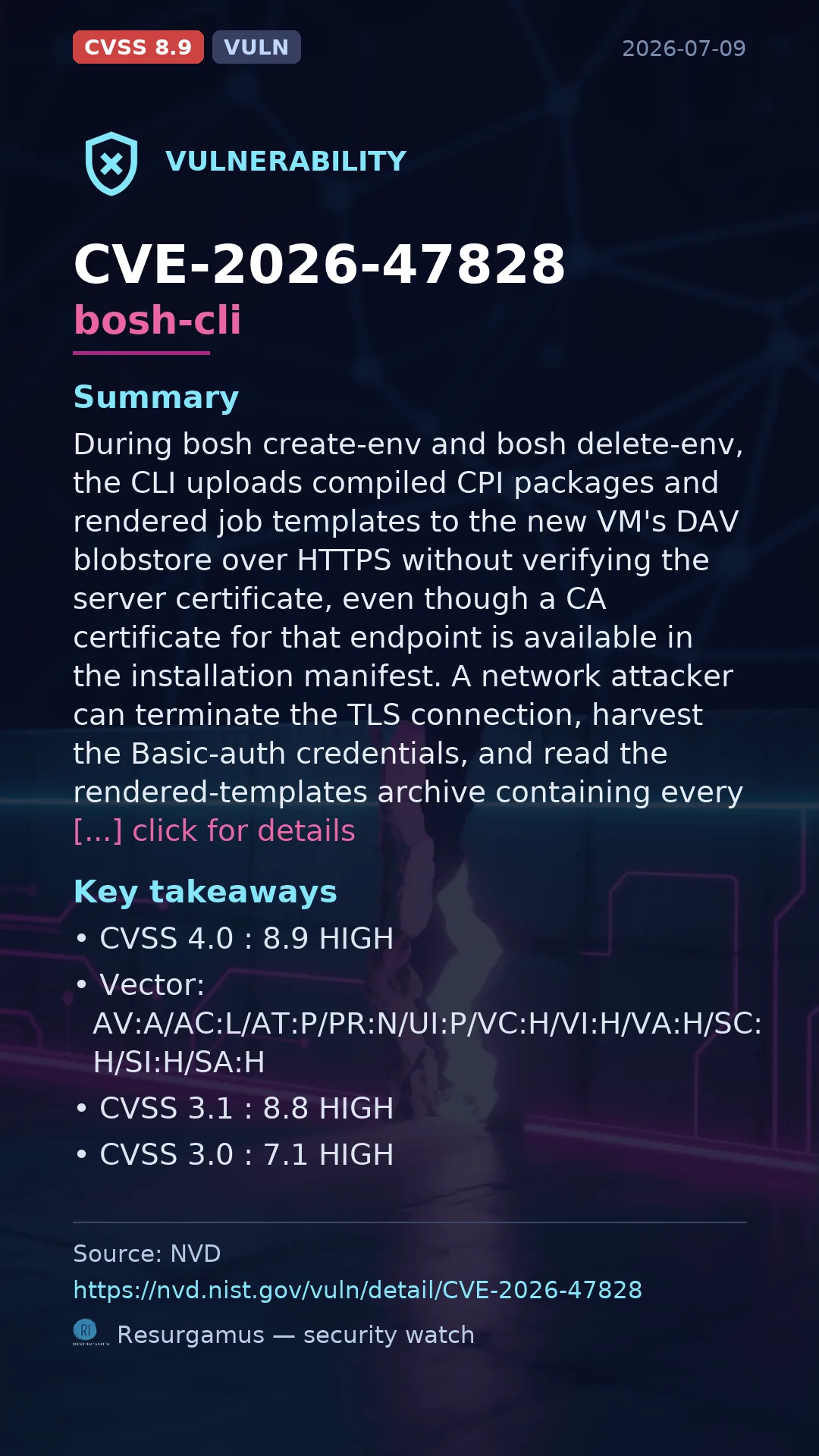 CVE-2026-47828 bosh-cli Vulnerability