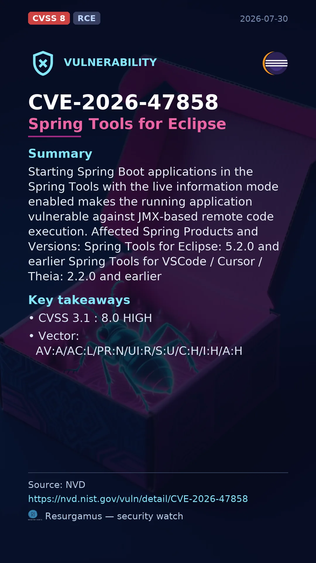 CVE-2026-47858 Spring Tools for Eclipse Vulnerability