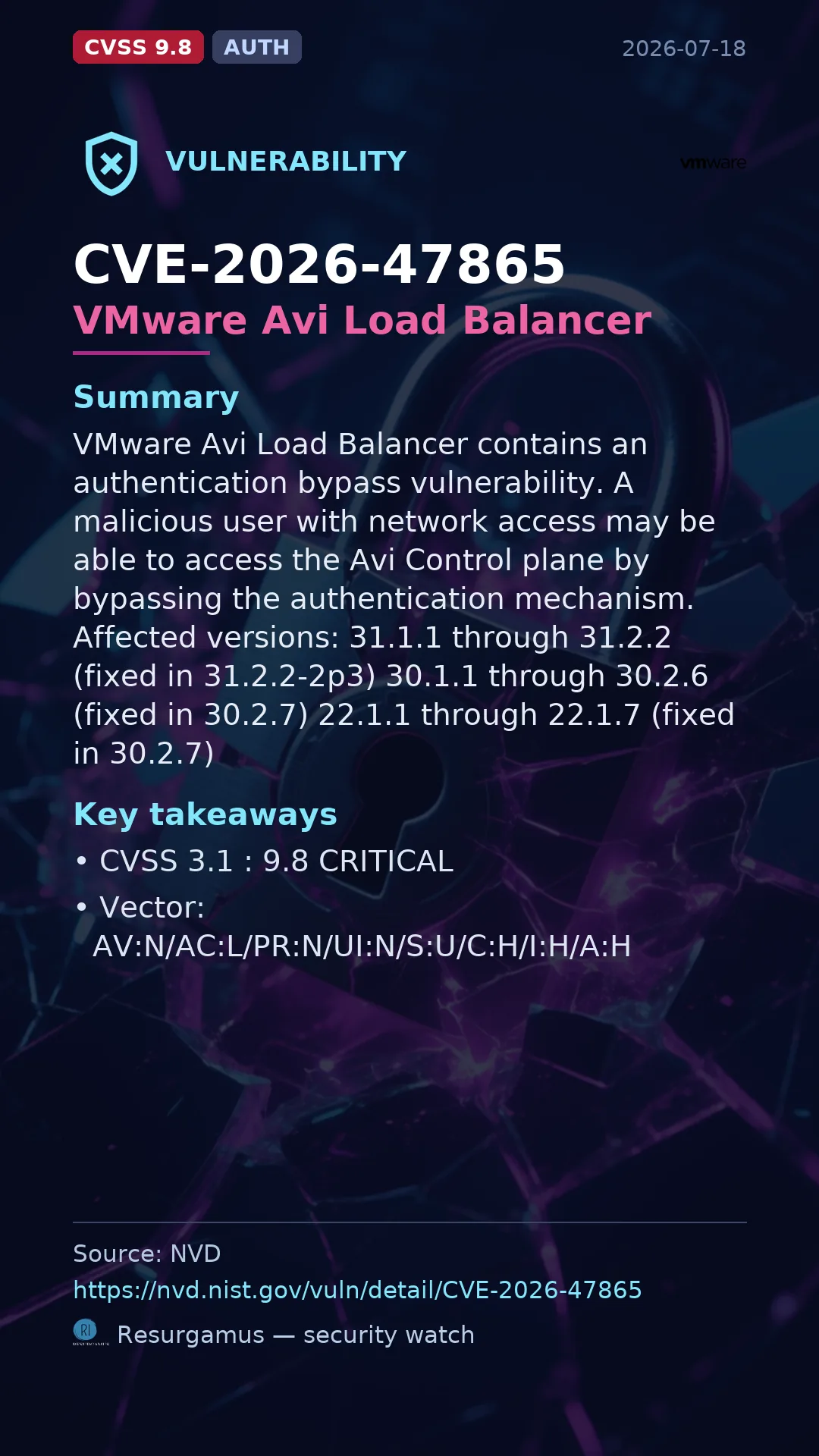 CVE-2026-47865 VMware Avi Load Balancer Vulnerability