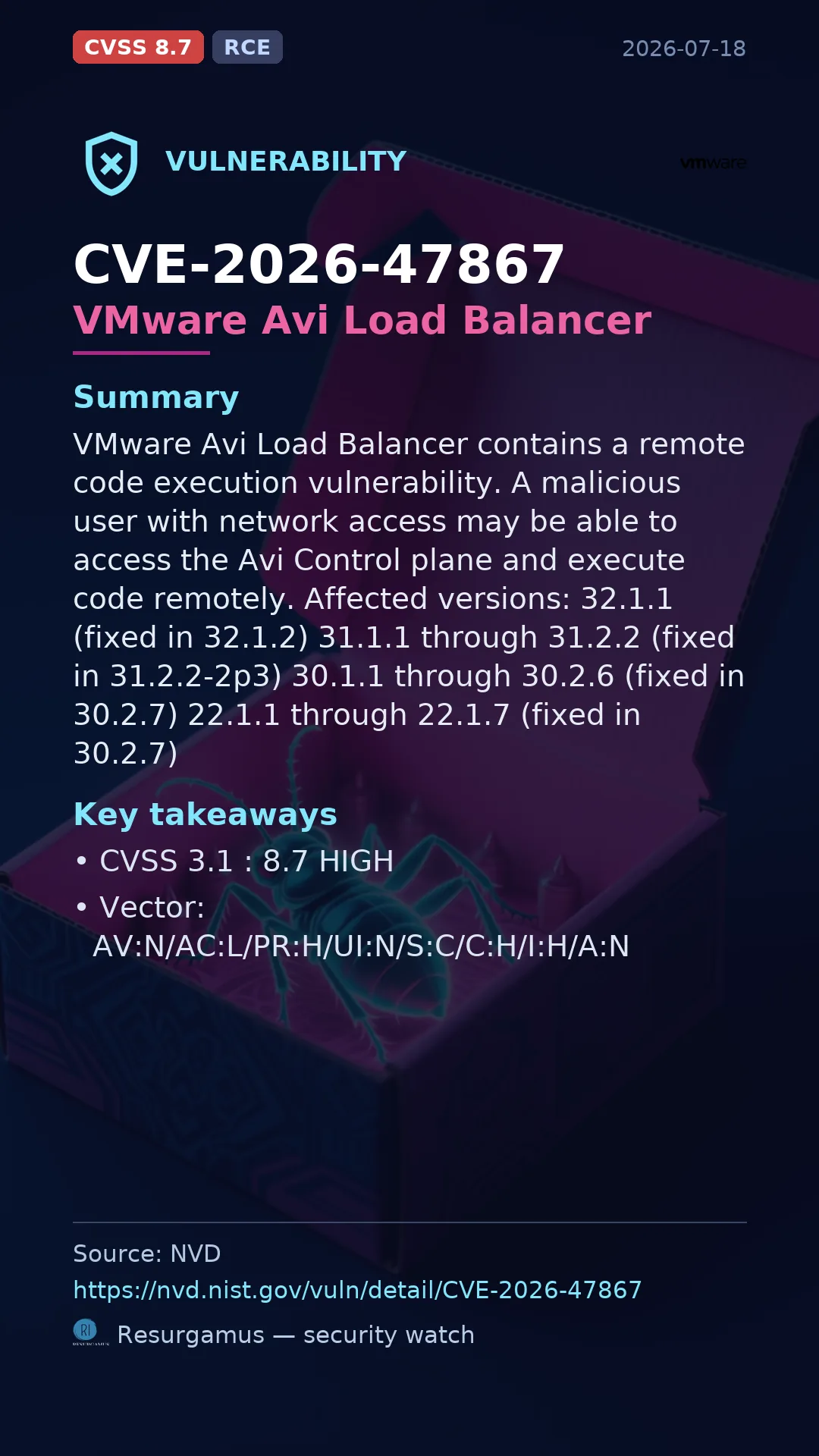 CVE-2026-47867 VMware Avi Load Balancer Vulnerability