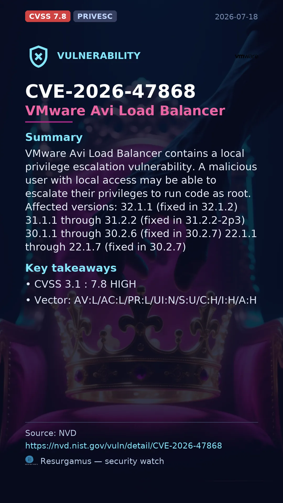 CVE-2026-47868 VMware Avi Load Balancer Vulnerability