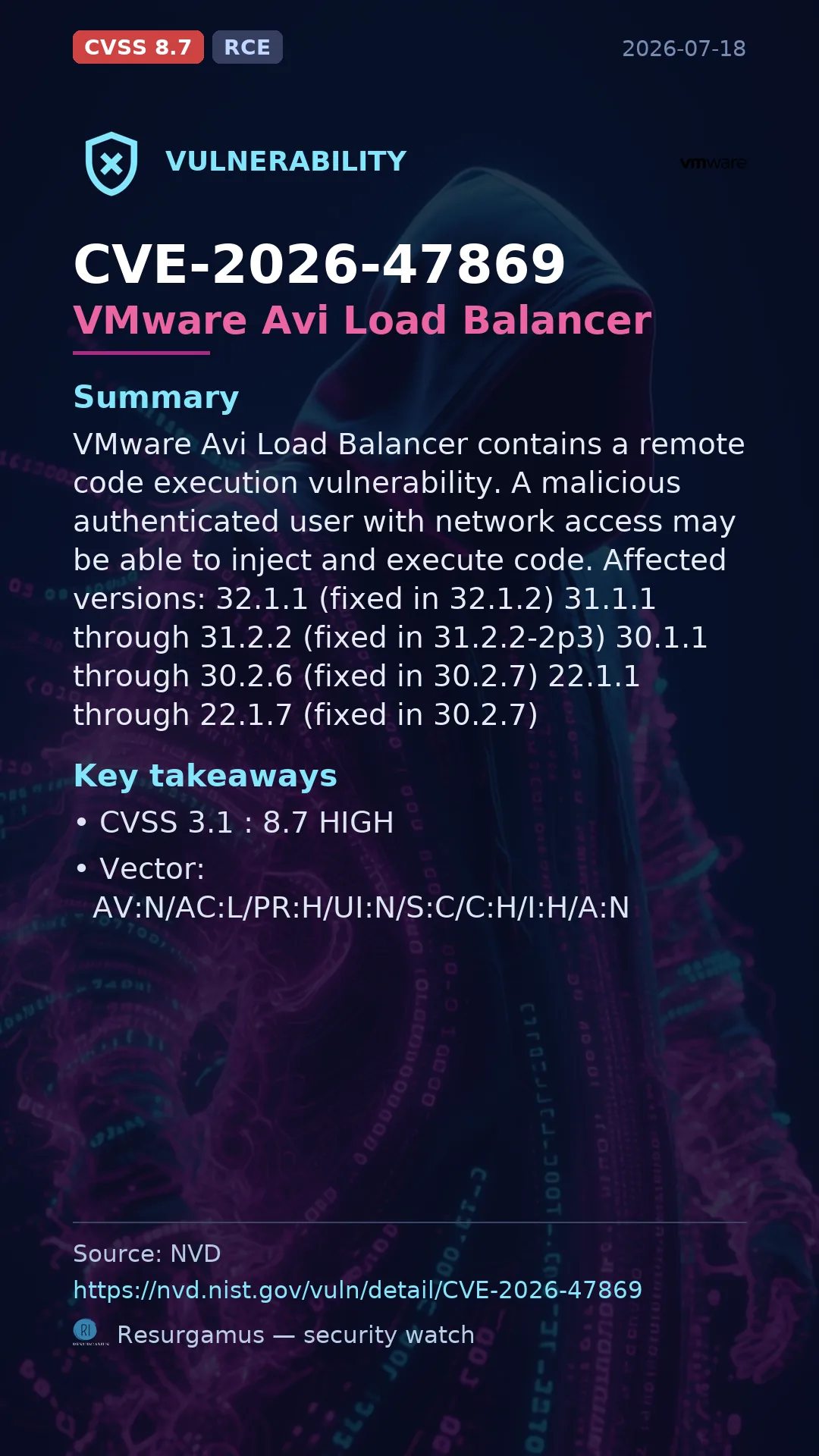 CVE-2026-47869 VMware Avi Load Balancer Vulnerability