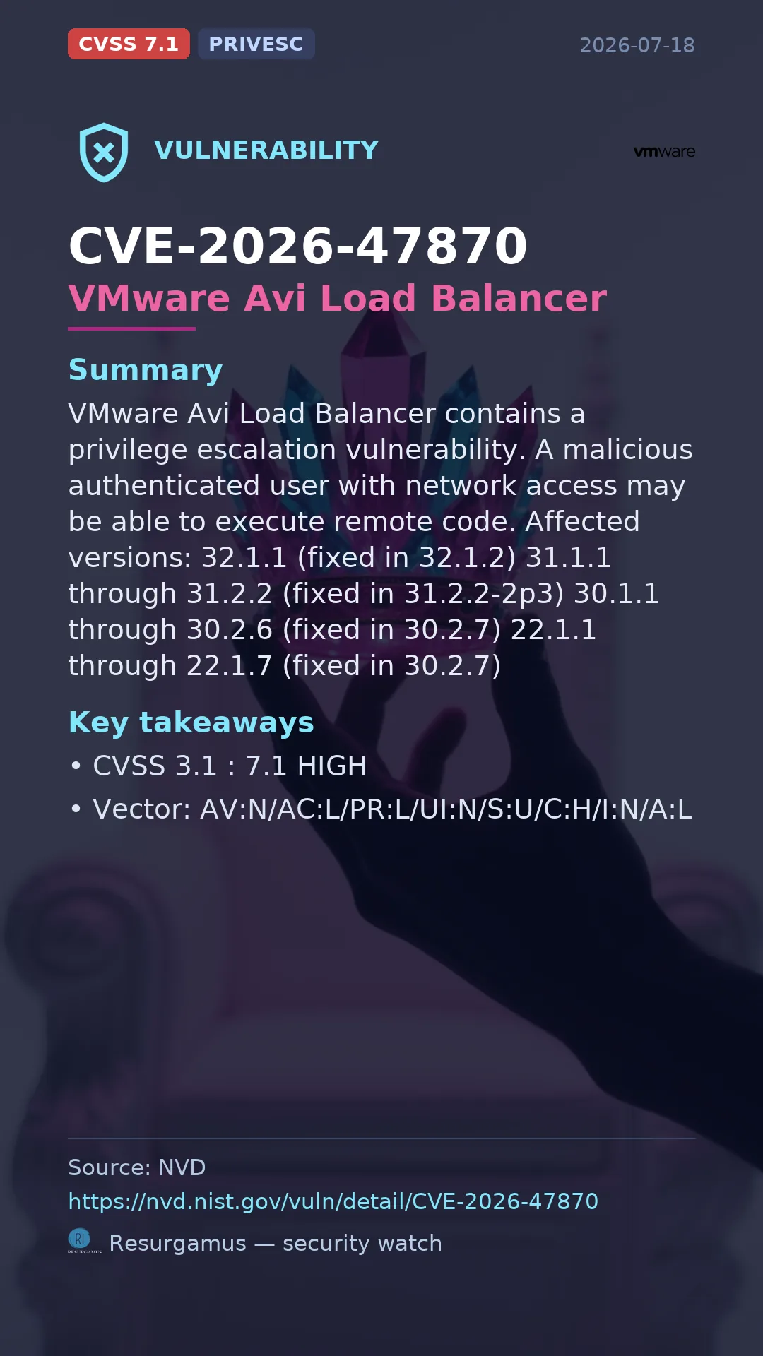 CVE-2026-47870 VMware Avi Load Balancer Vulnerability