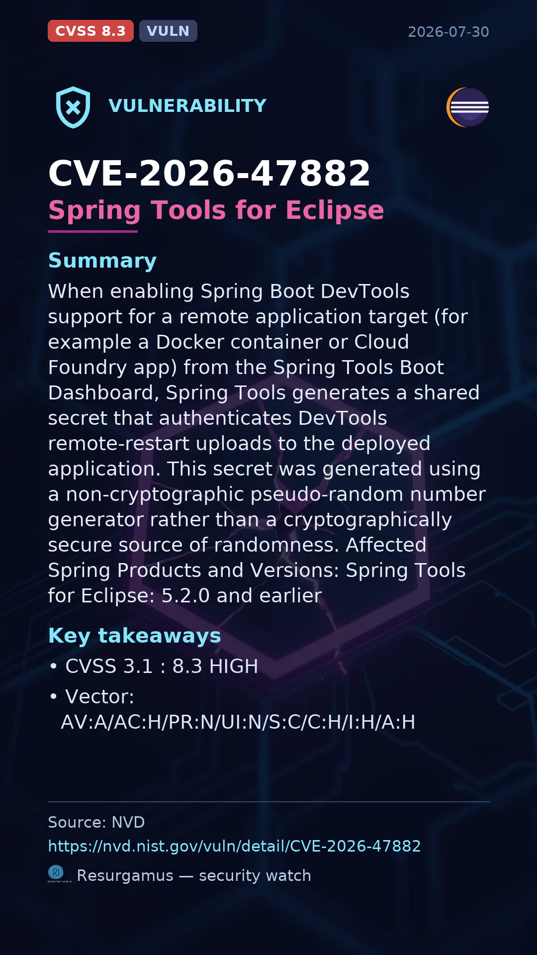 CVE-2026-47882 Spring Tools for Eclipse Vulnerability