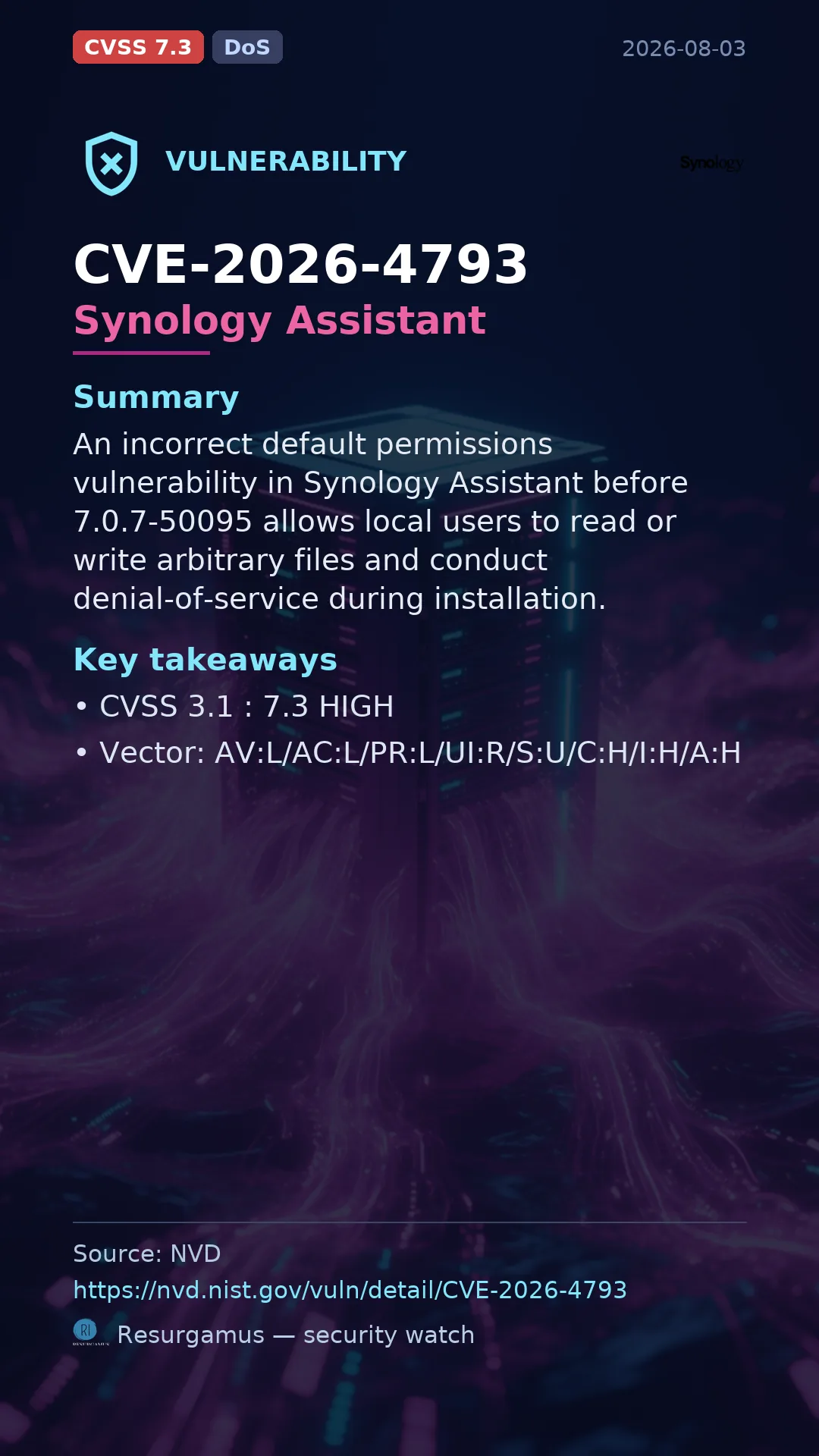 CVE-2026-4793 Synology Assistant Vulnerability