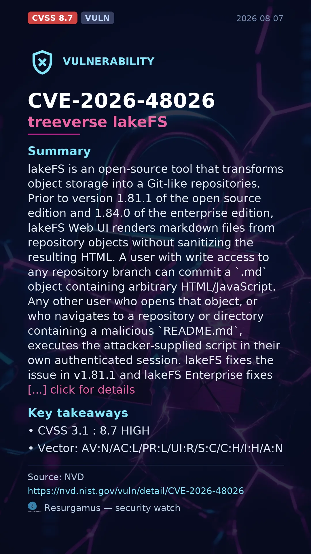 CVE-2026-48026 treeverse lakeFS Vulnerability