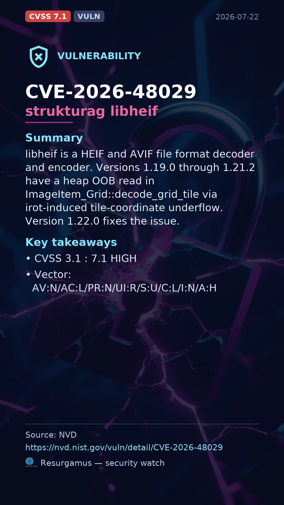 CVE-2026-48029 strukturag libheif Vulnerability