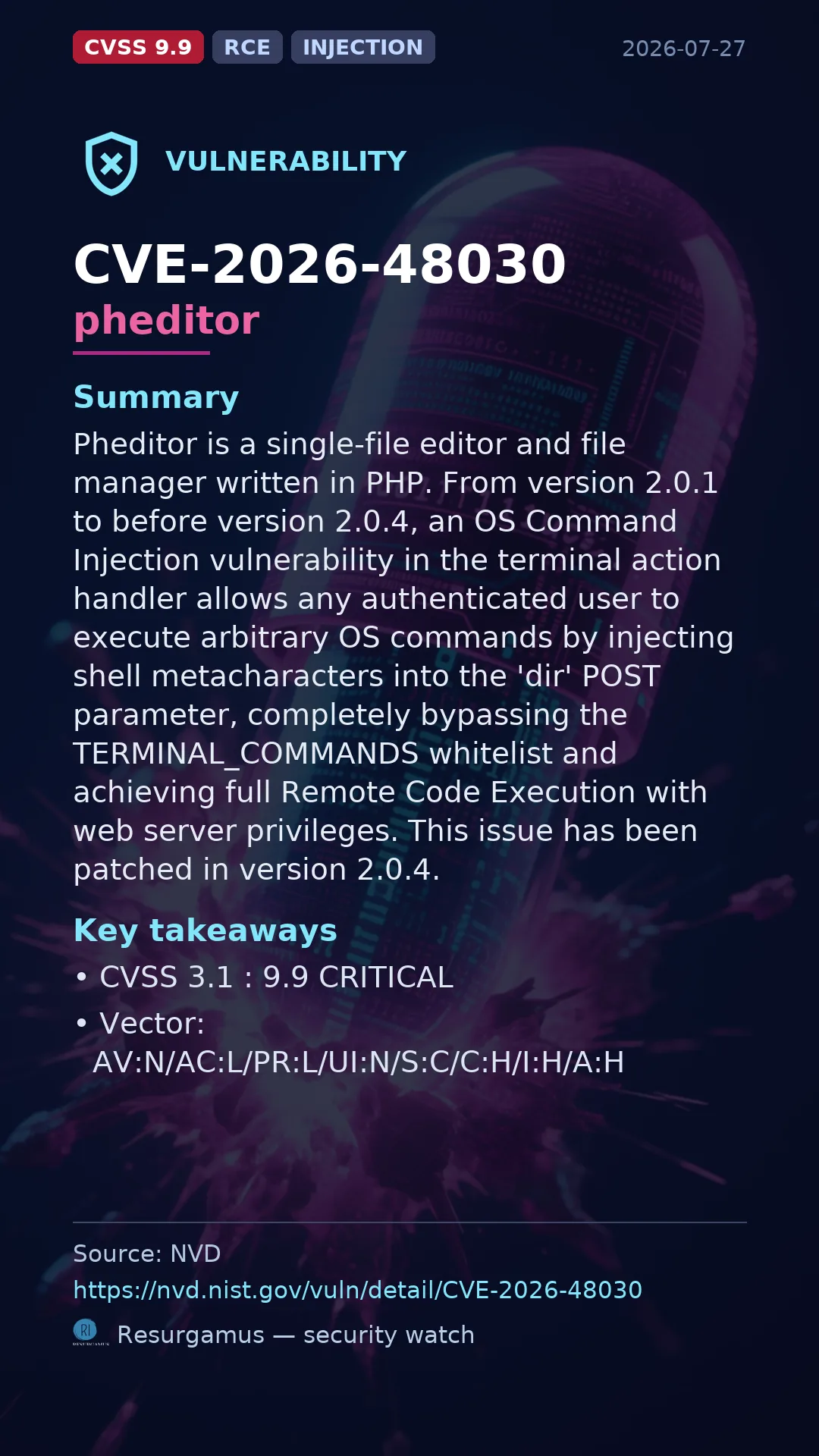 CVE-2026-48030 pheditor Vulnerability