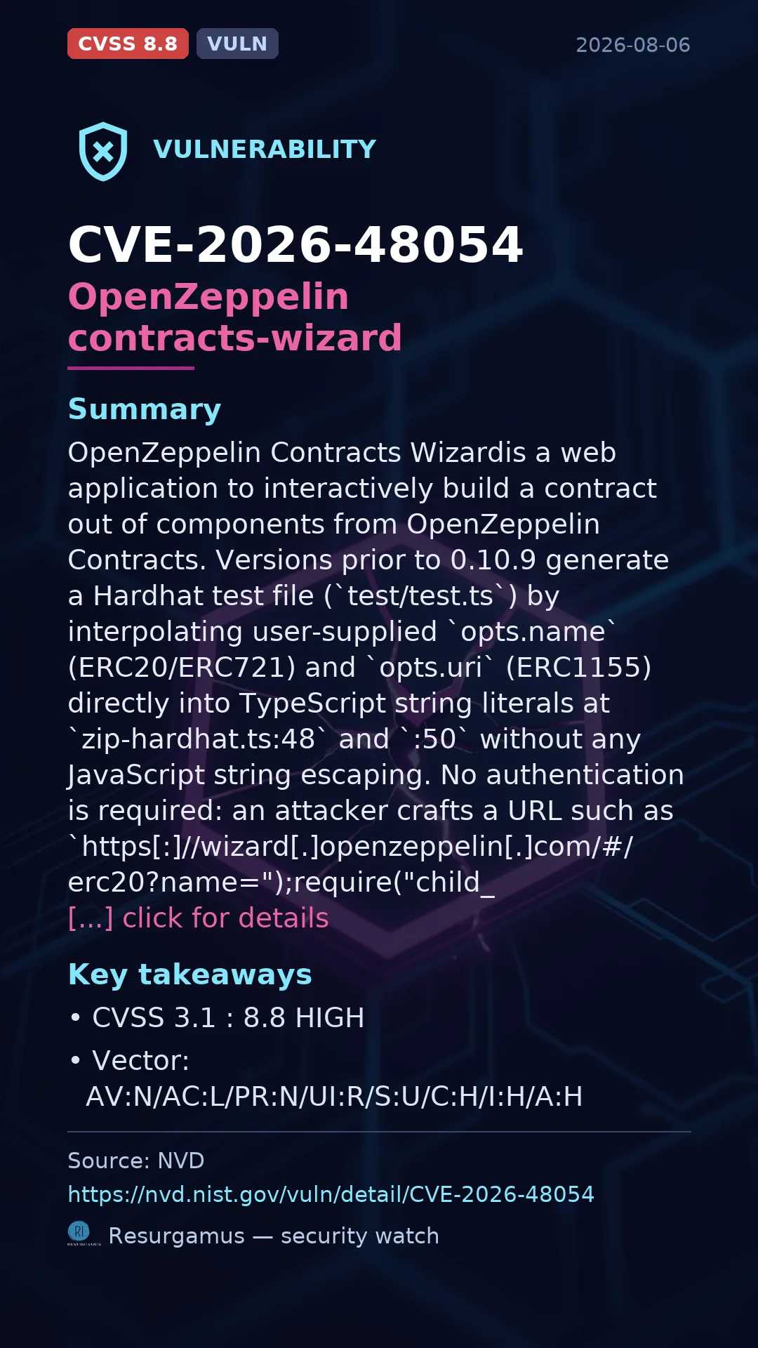 CVE-2026-48054 OpenZeppelin contracts-wizard Vulnerability