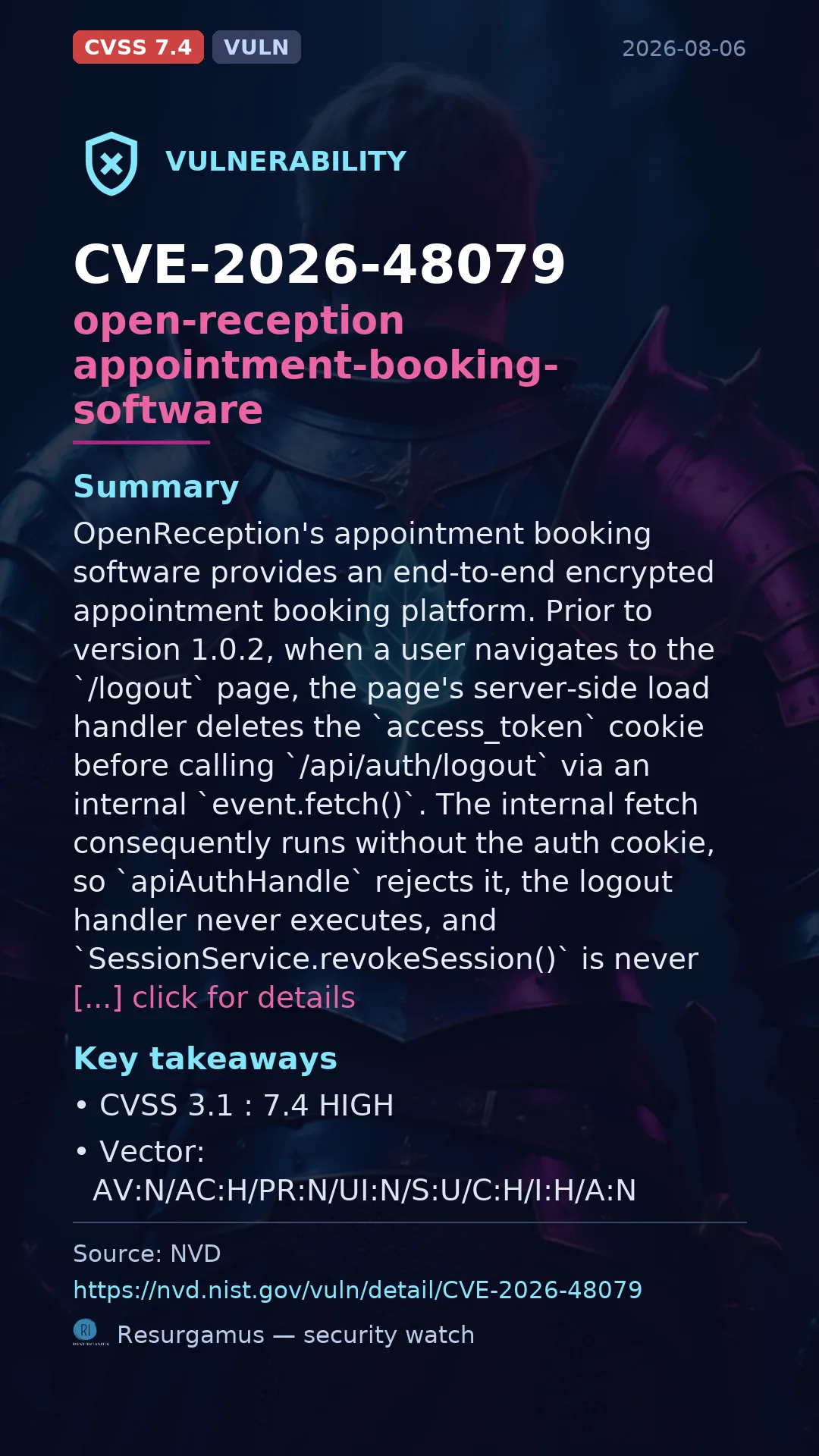 CVE-2026-48079 open-reception appointment-booking-software Vulnerability