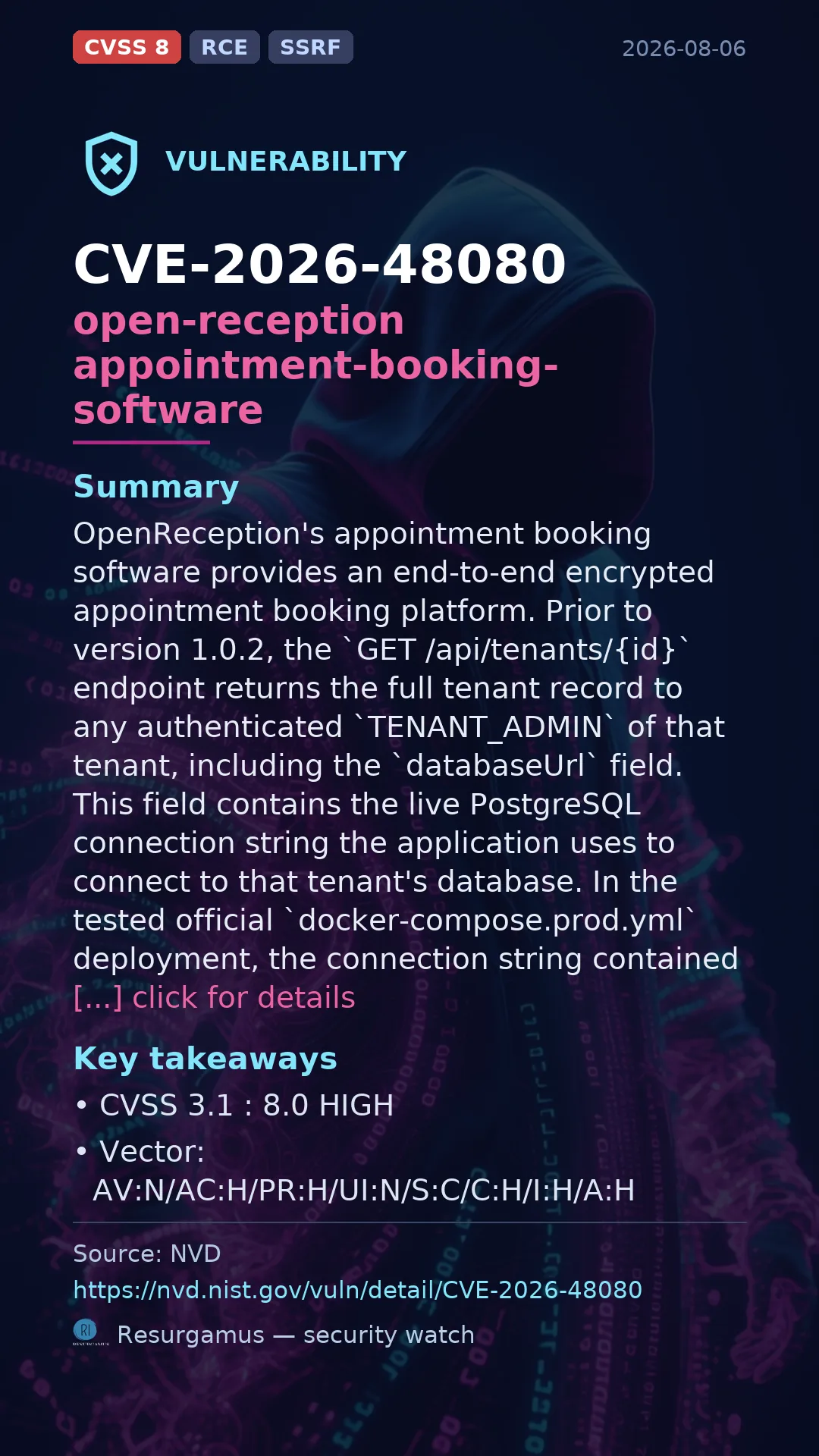 CVE-2026-48080 open-reception appointment-booking-software Vulnerability