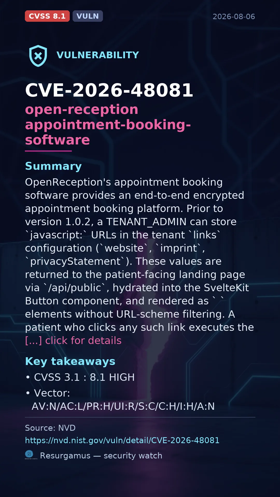 CVE-2026-48081 open-reception appointment-booking-software Vulnerability
