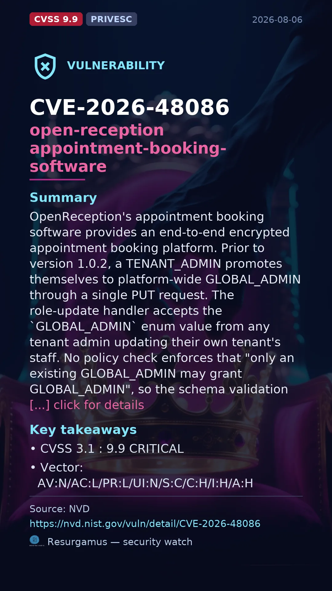 CVE-2026-48086 open-reception appointment-booking-software Vulnerability