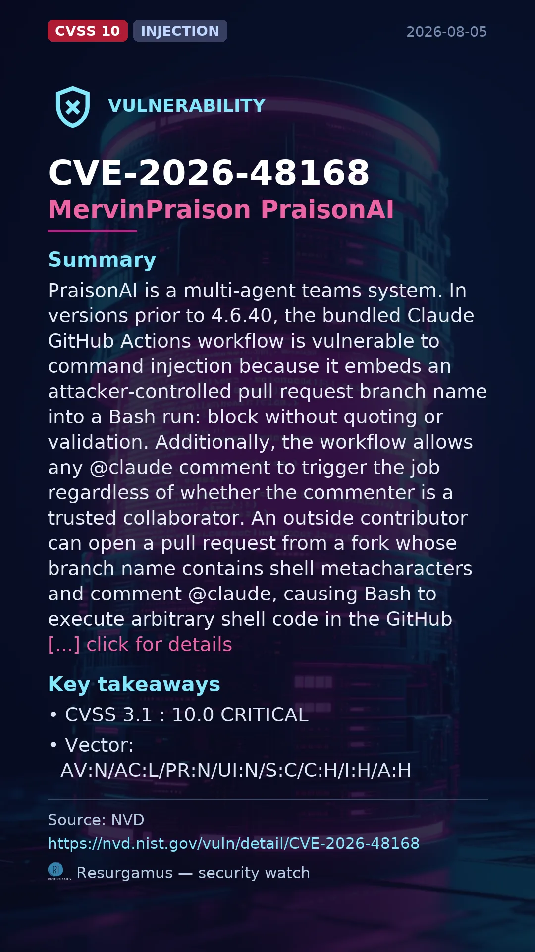 CVE-2026-48168 MervinPraison PraisonAI Vulnerability