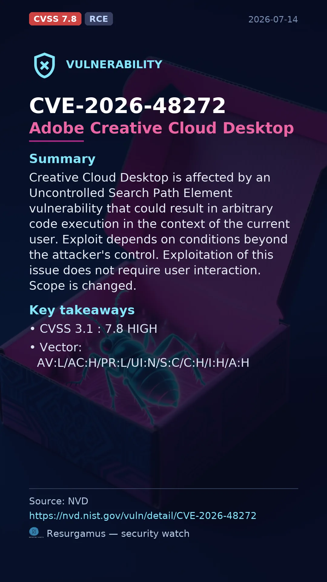 CVE-2026-48272 Adobe Creative Cloud Desktop Vulnerability