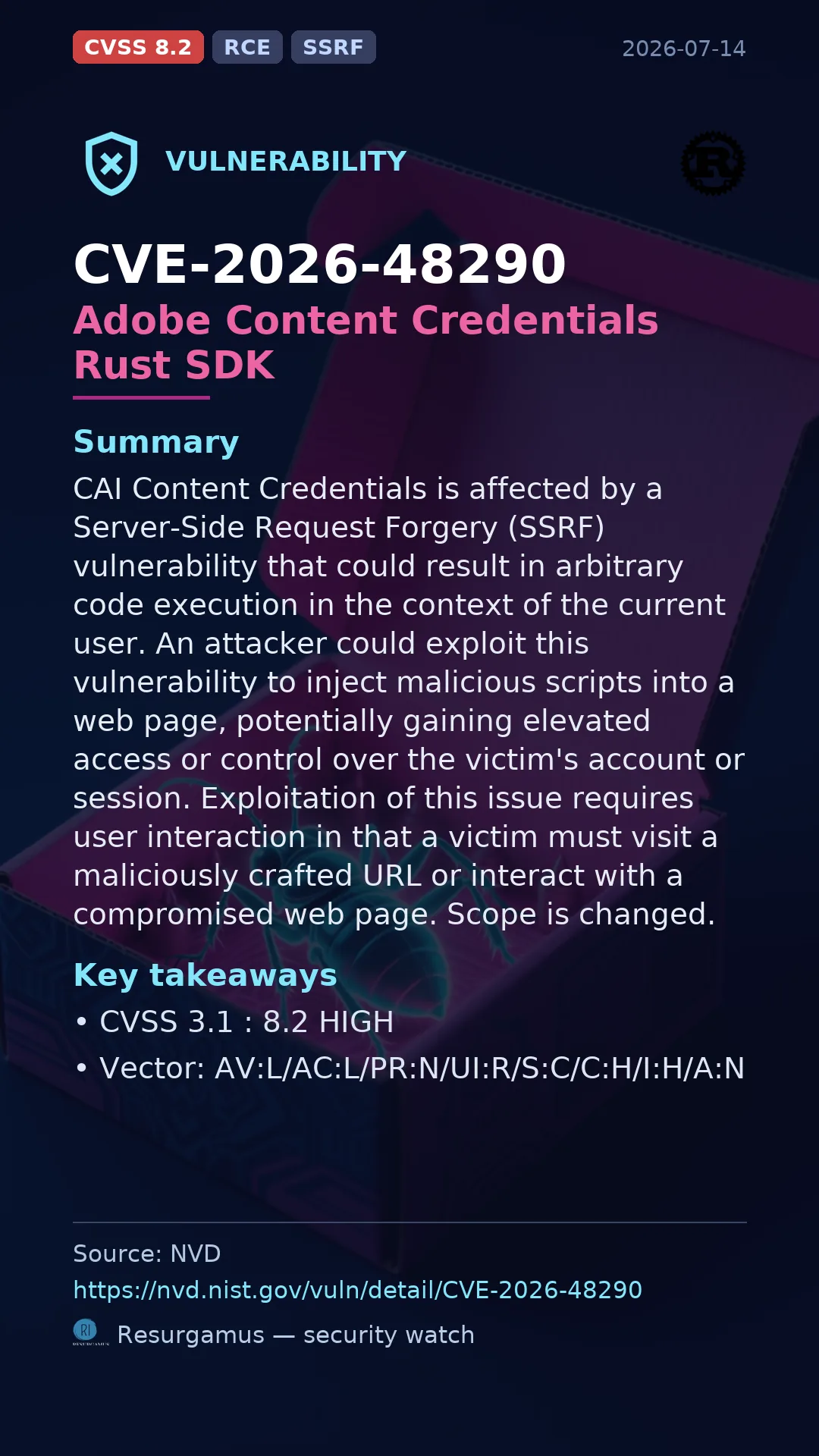 CVE-2026-48290 Adobe Content Credentials Rust SDK Vulnerability