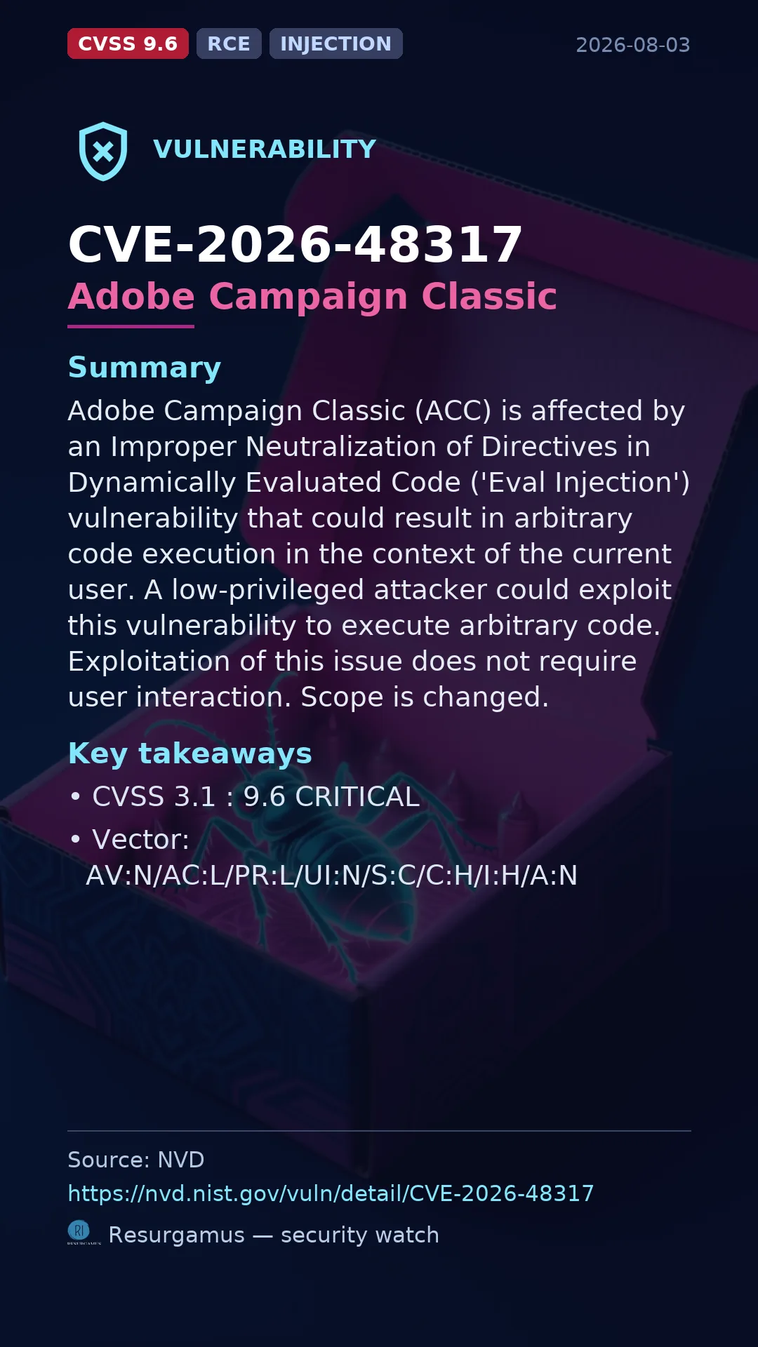 CVE-2026-48317 Adobe Campaign Classic Vulnerability